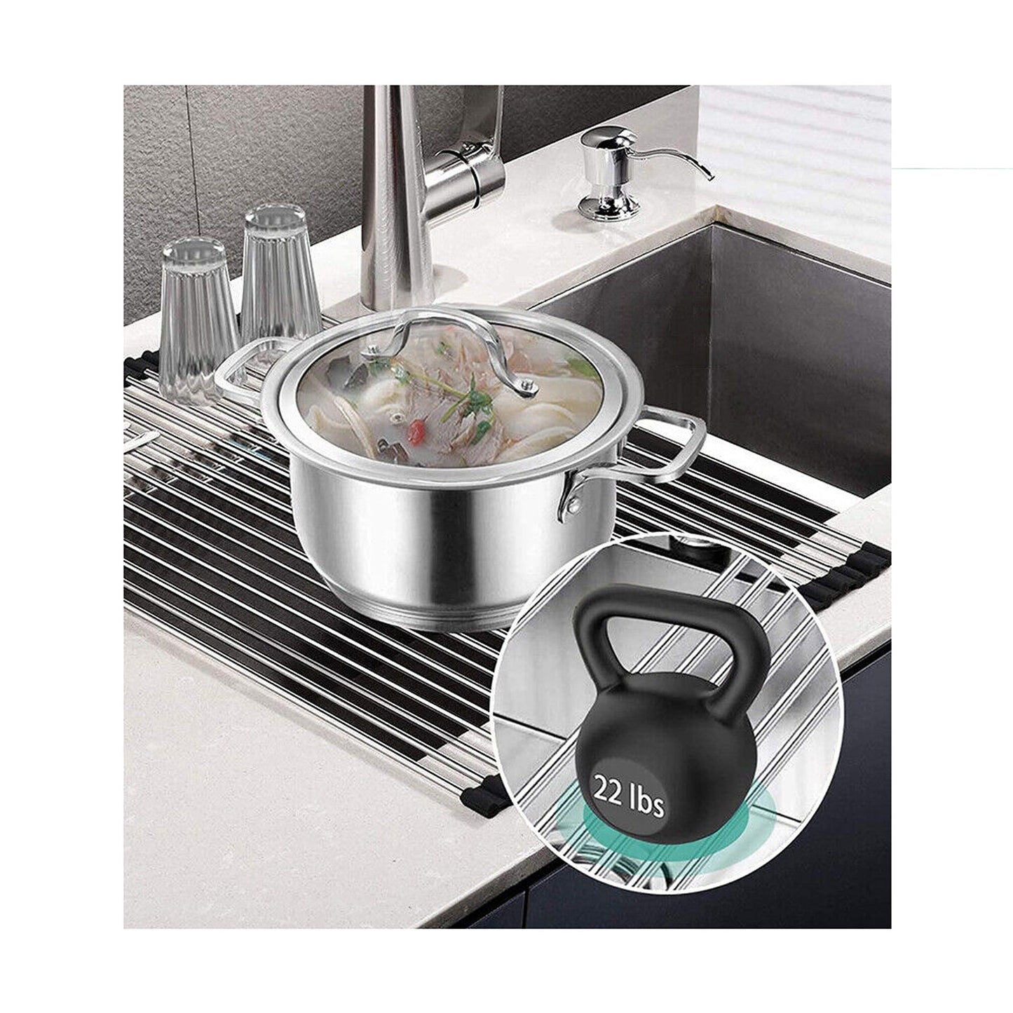 Over Sink Dish Drainer Stainless Steel Roll Up Foldable Rack