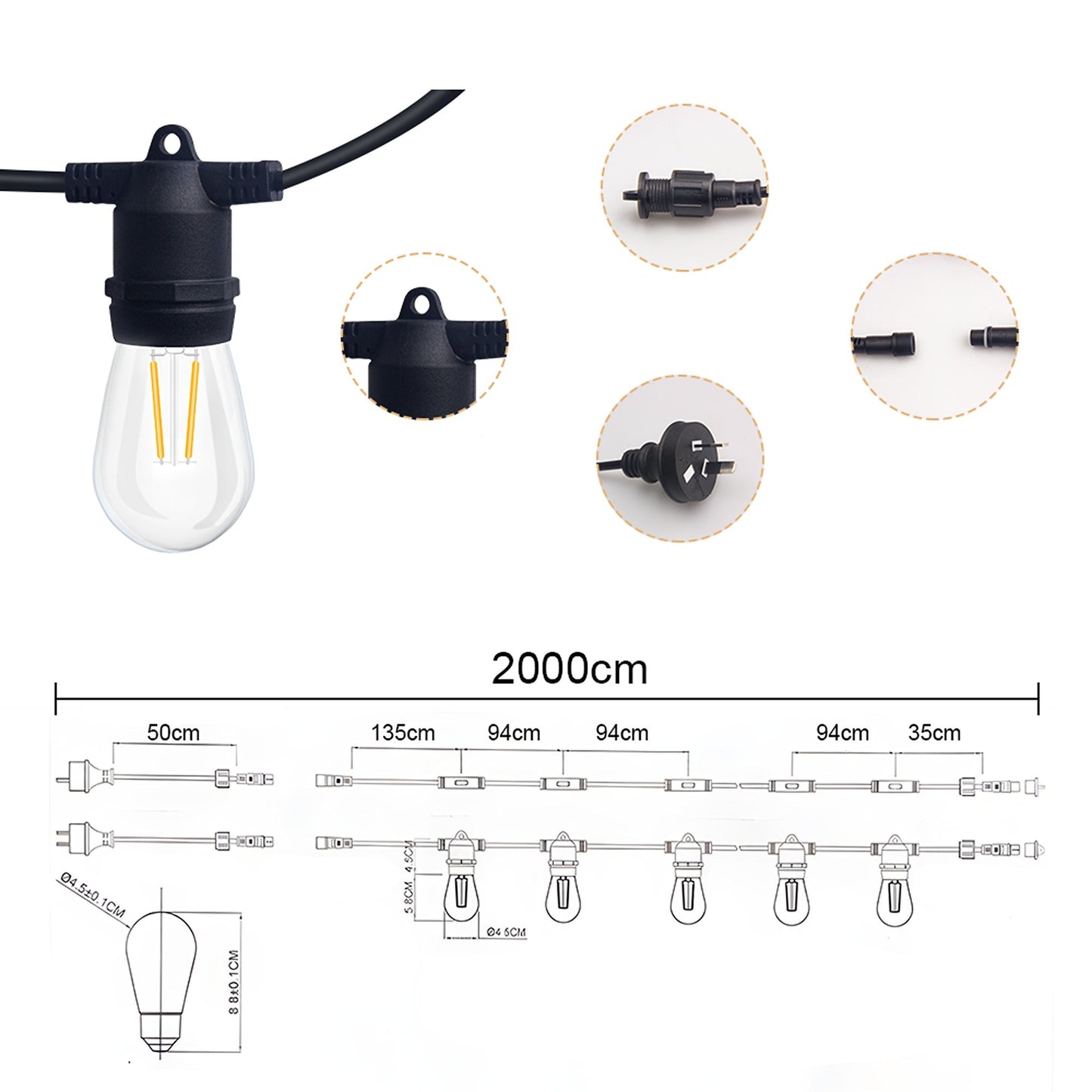 LED Festoon String Lights for Wedding Solar and Plug-In Connectable