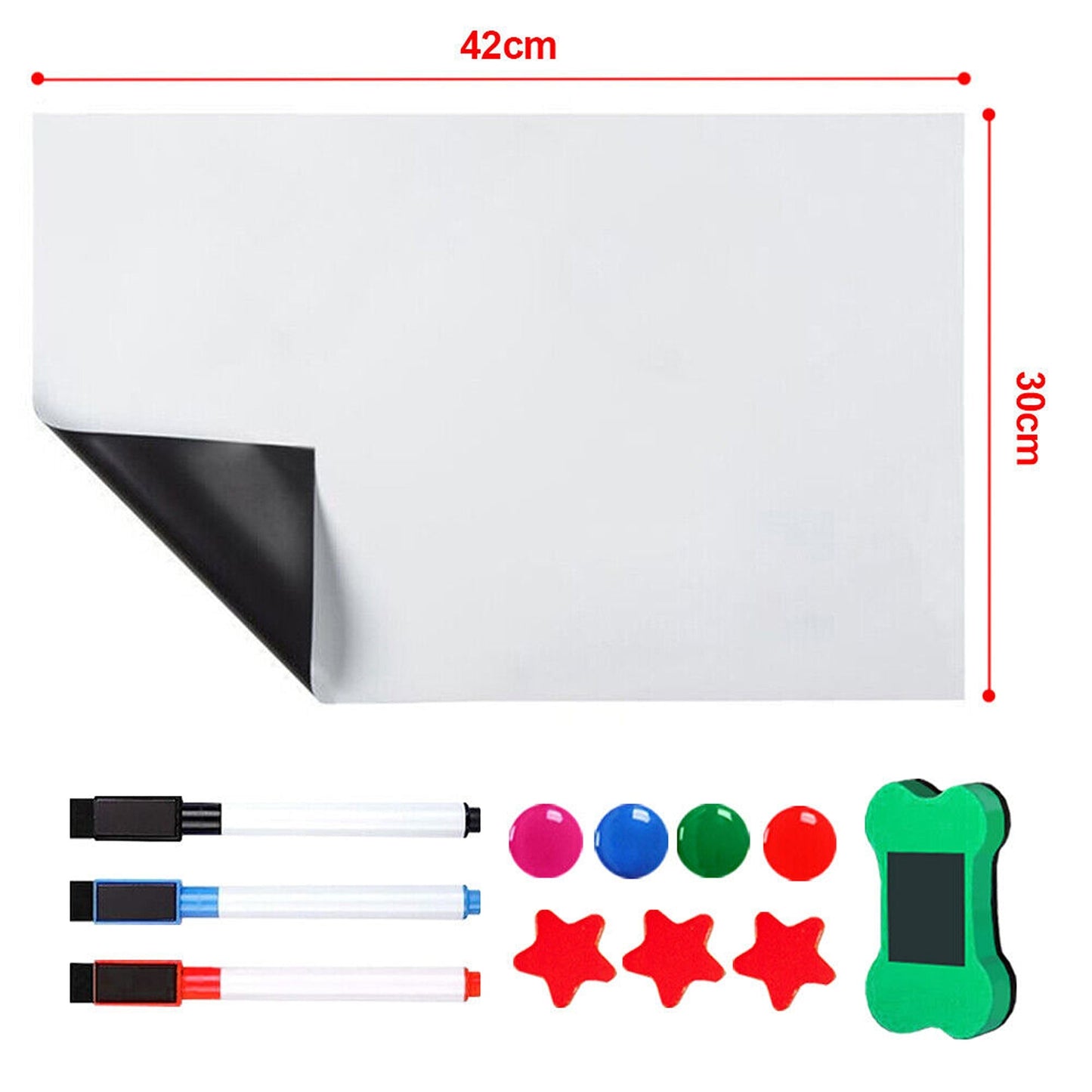 Magnetic Whiteboard for Fridge A3 Size Includes Markers and Eraser