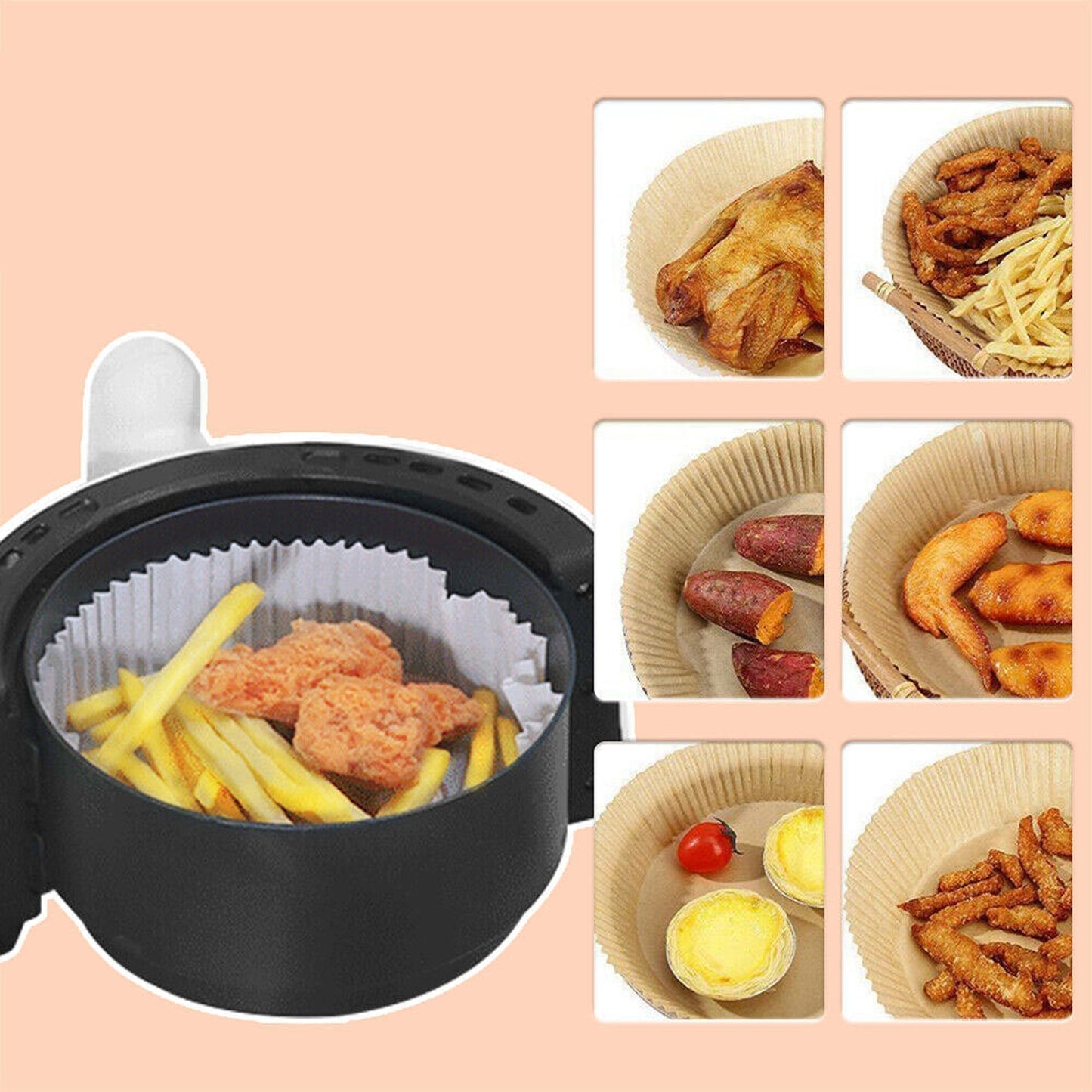 100pcs Non-Stick Air Fryer Disposable Paper Liners for Baking