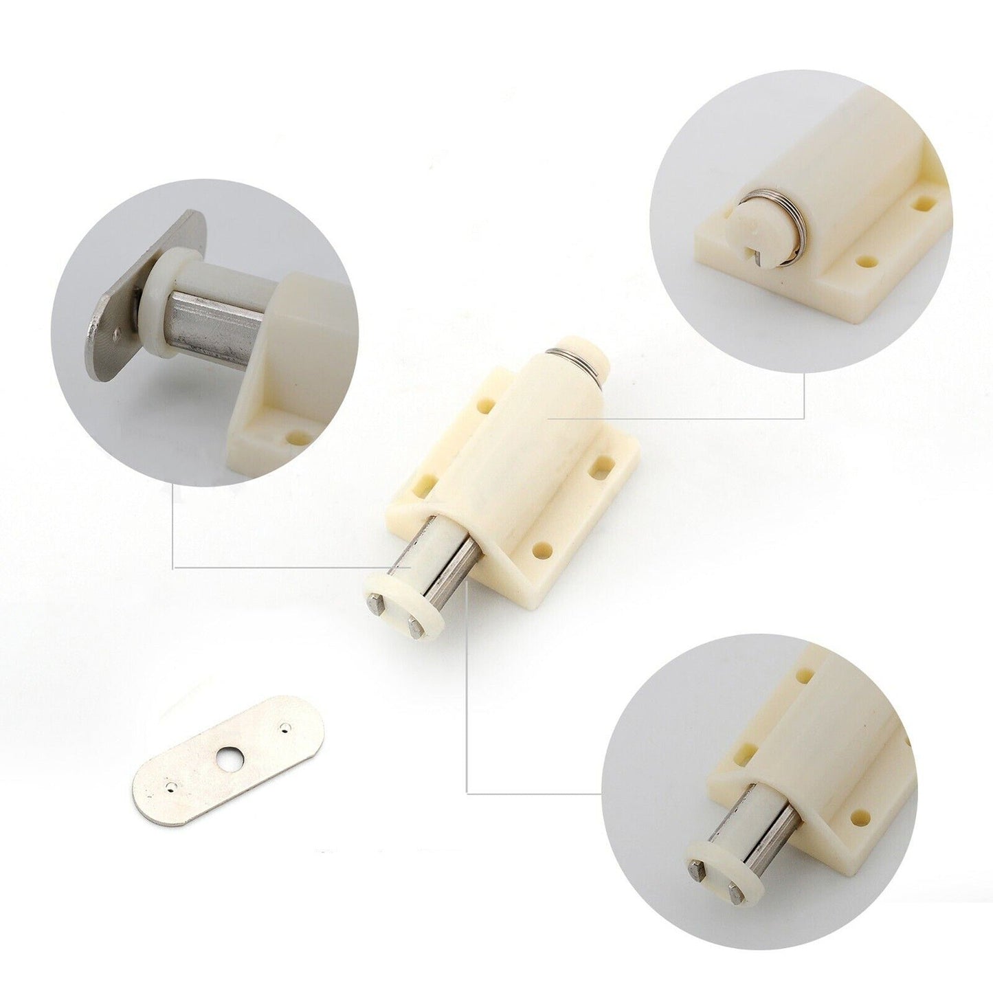 White Magnetic Touch Latch Push To Open Drawer Cabinet Door Catch Lock Set