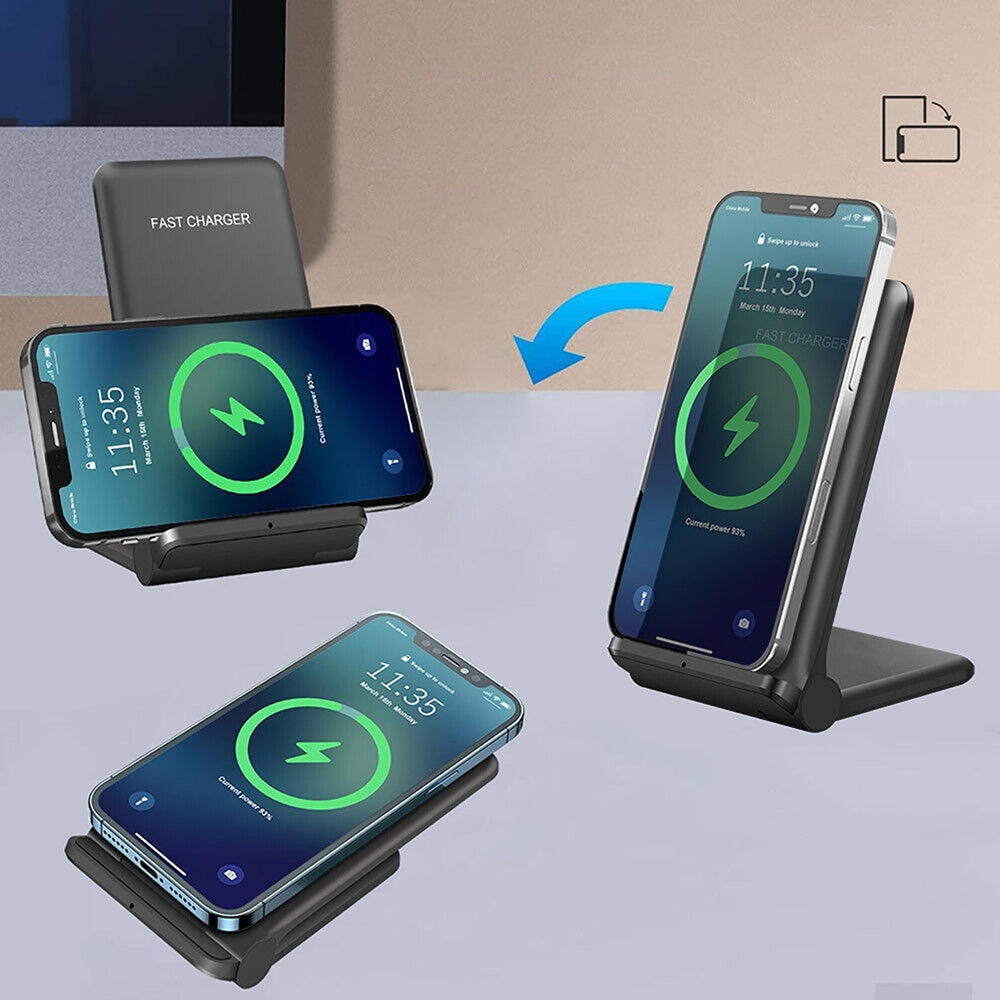30W Fast Wireless Charger Stand Compatible with iPhone and Samsung Devices