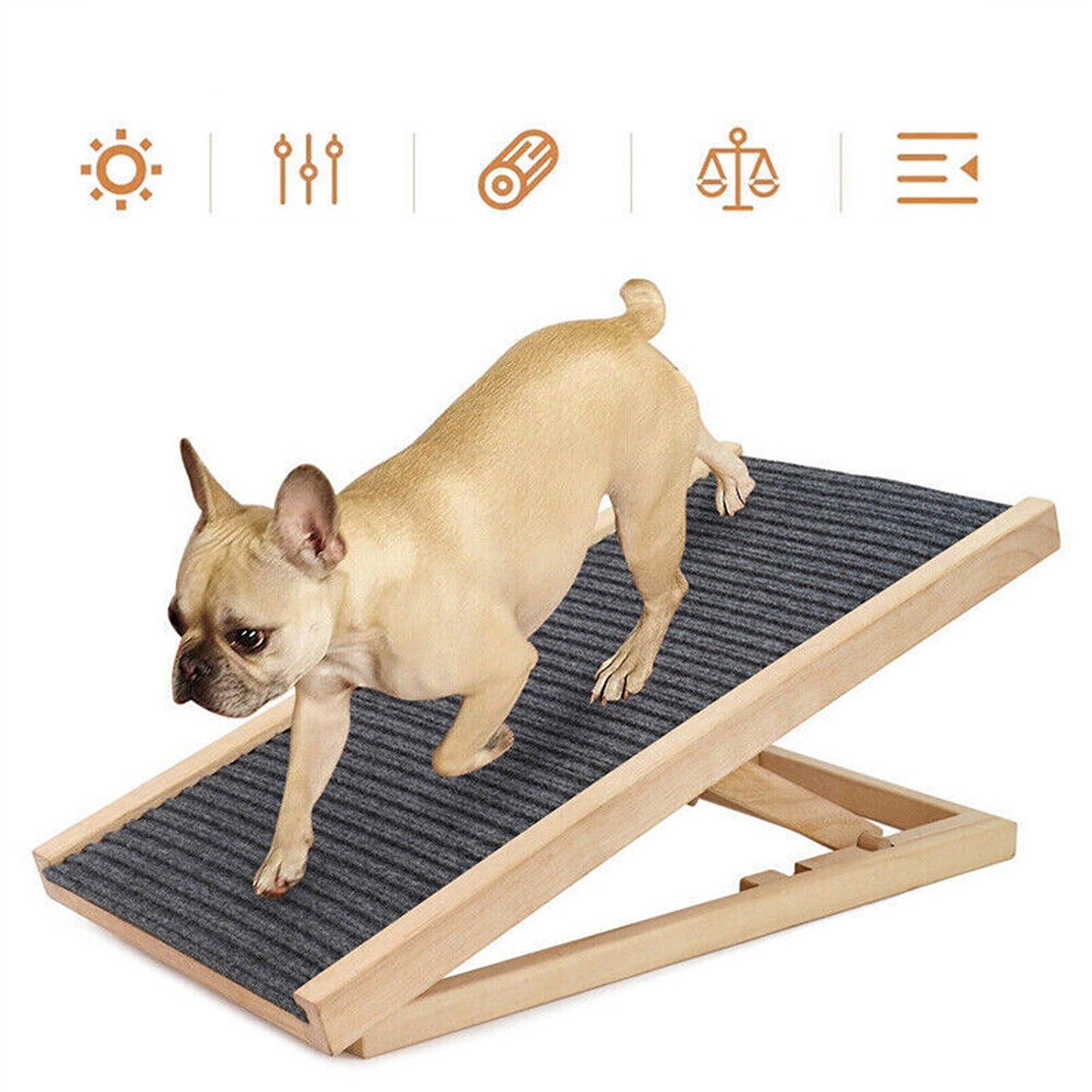 Adjustable Wooden Foldable Pet Ramp for Dogs Access to Bed Sofa Car