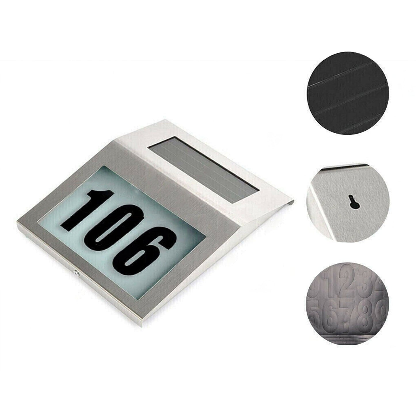 LED Solar Powered Address Sign House Number Light Stainless Steel