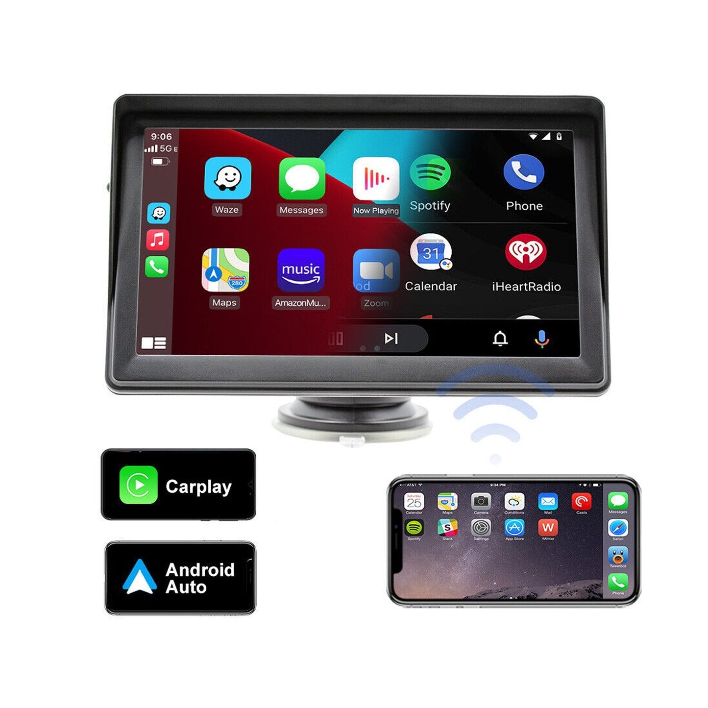 7in Wireless Apple Carplay and Android Auto Bluetooth Car Stereo with Camera