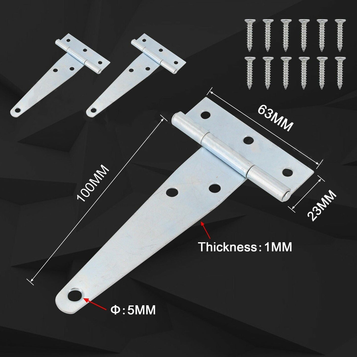 1 Pair Gate Shed T-Hinge Heavy Duty Strap Hinge for Wooden Fence