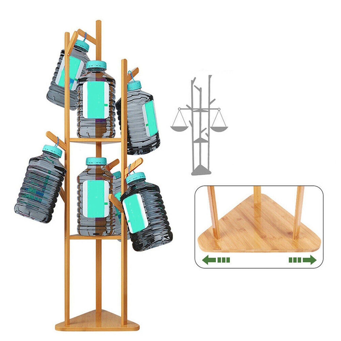 Wooden Coat Rack with 3 Tiers and 9 Hooks