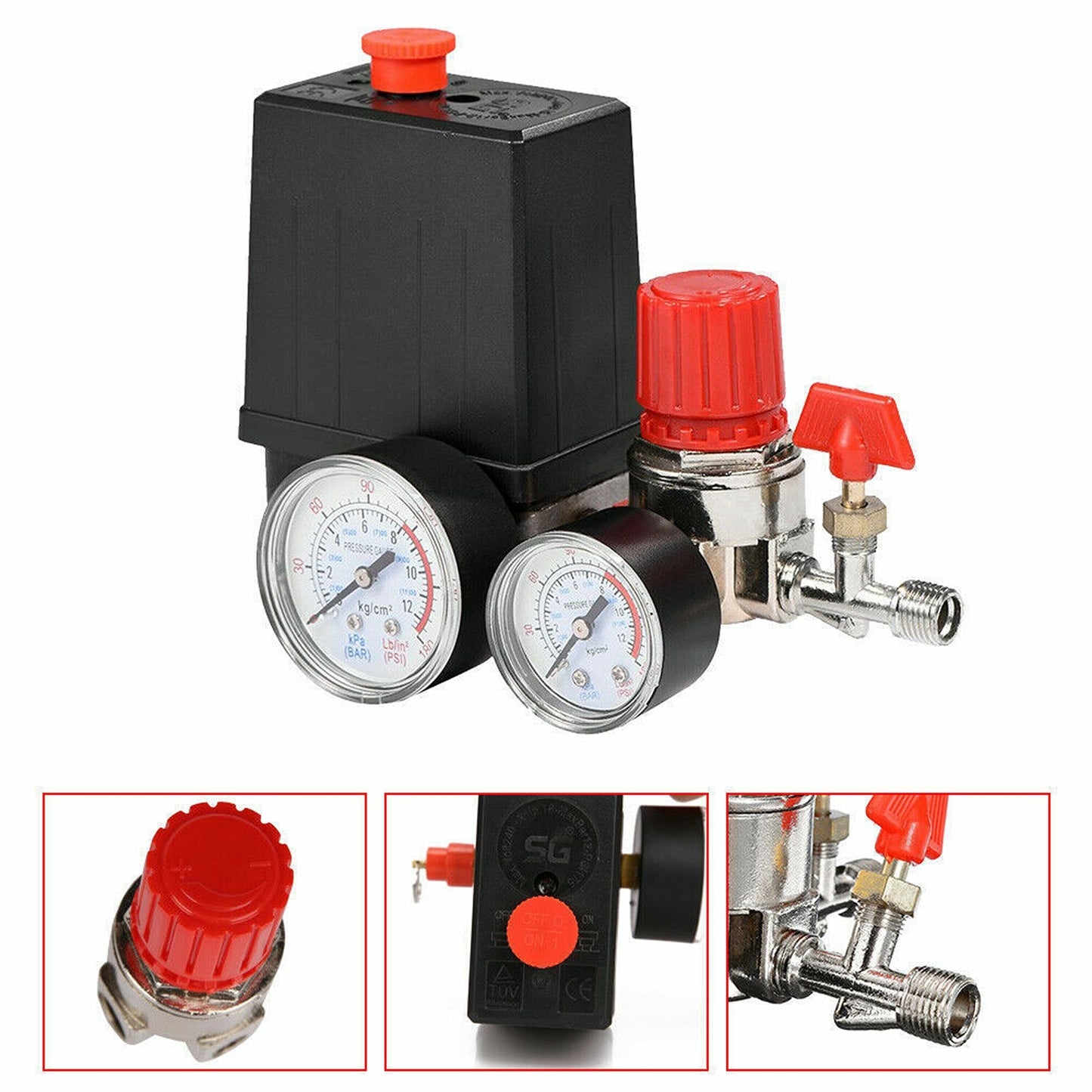 Air Compressor Pressure Switch Valve Control Manifold Regulator with Gauges