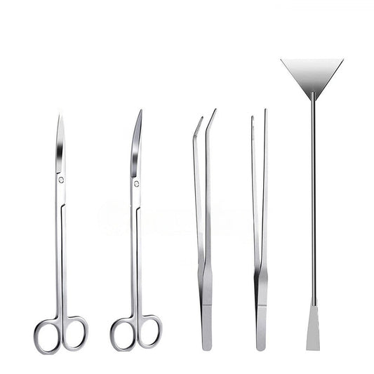 5pcs Aquarium Maintenance Tool Kit Stainless Steel Plant Tweezers Scissors Set