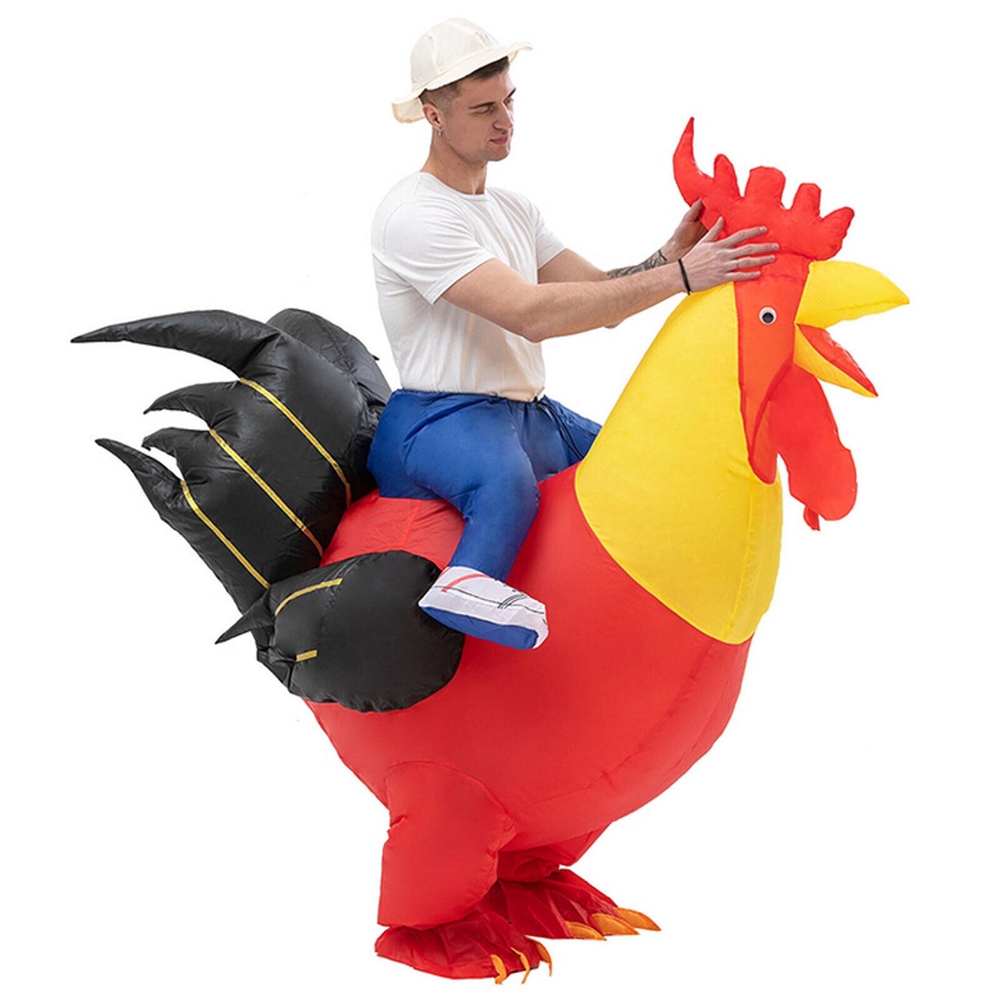 Inflatable Red Rooster Costume for Parties Blow Up Chicken Zoo Mascot