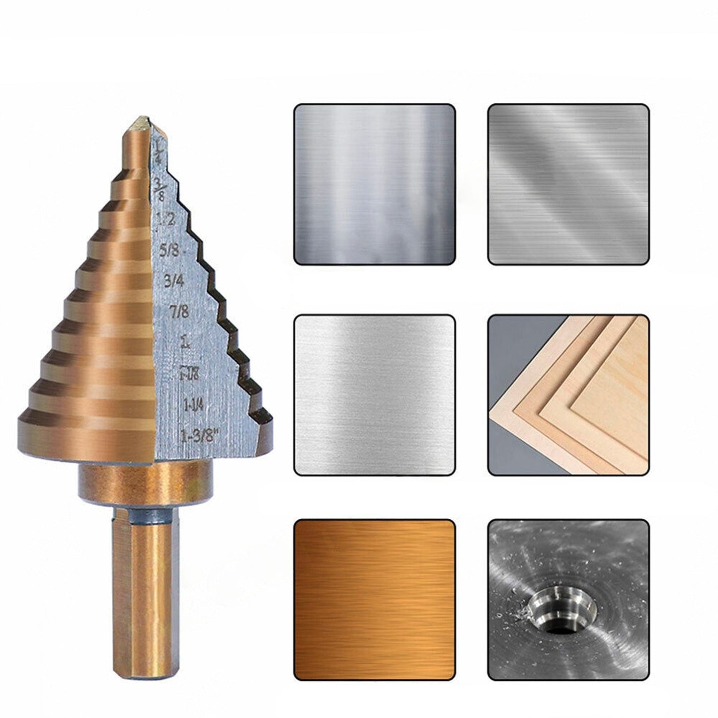 5pcs HSS Step Drill Bit Set Titanium Steel Cone Hole Cutter with Aluminum Case