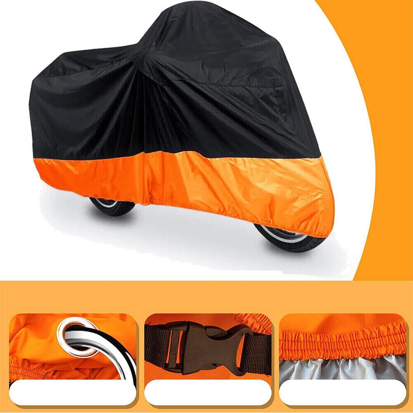 Motorcycle Storage Cover Waterproof Black and Orange for Cruiser Bikes