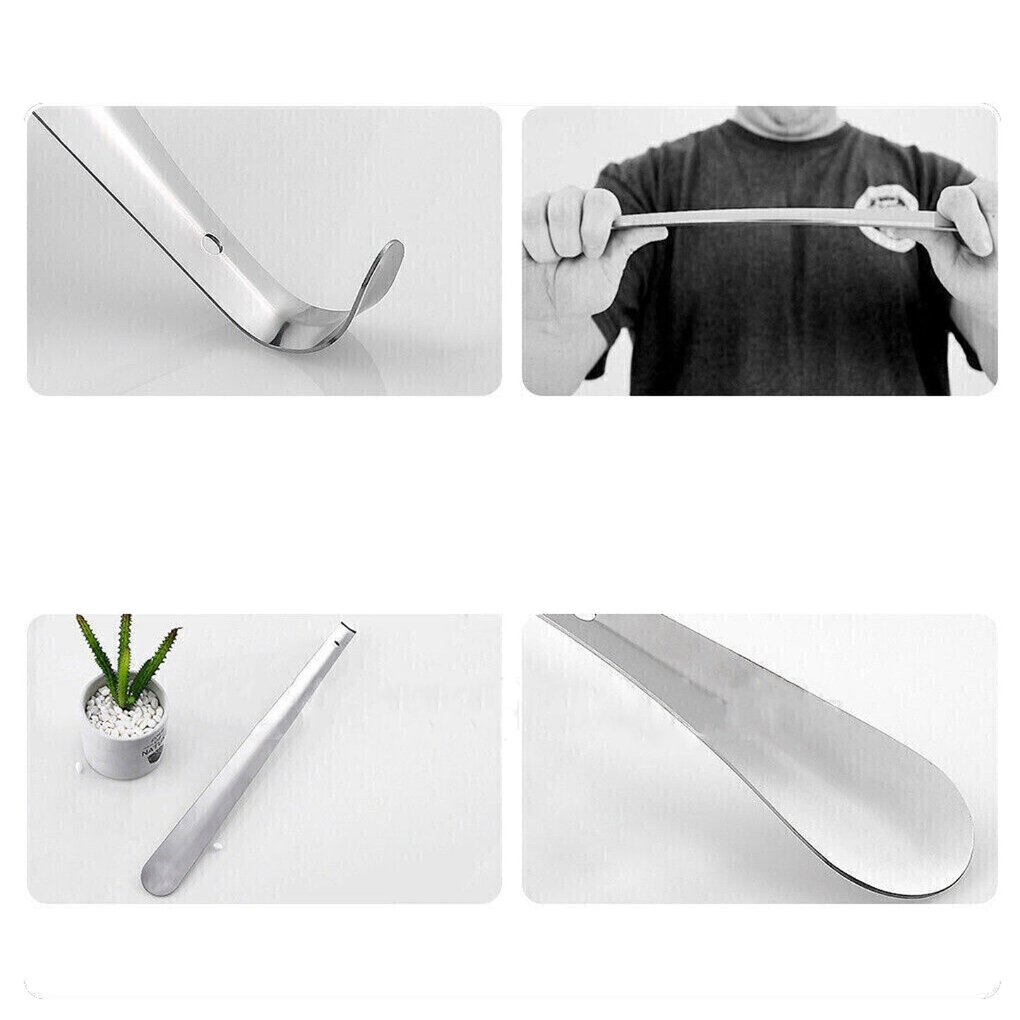 Professional Curved Metal Shoe Horn with Long Stainless Steel Handle