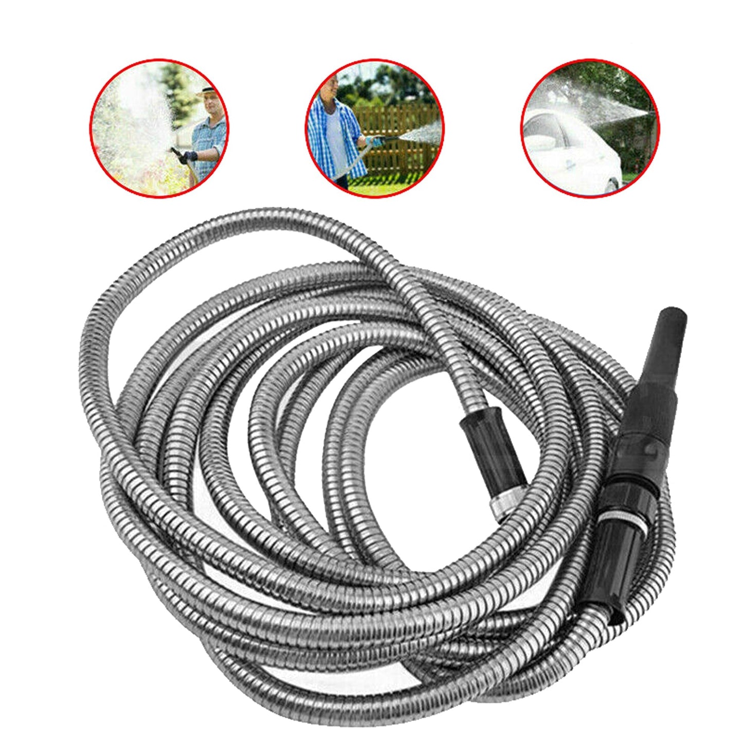 Flexible Stainless Steel Metal Garden Hose 25 to 100FT Lightweight Pipe