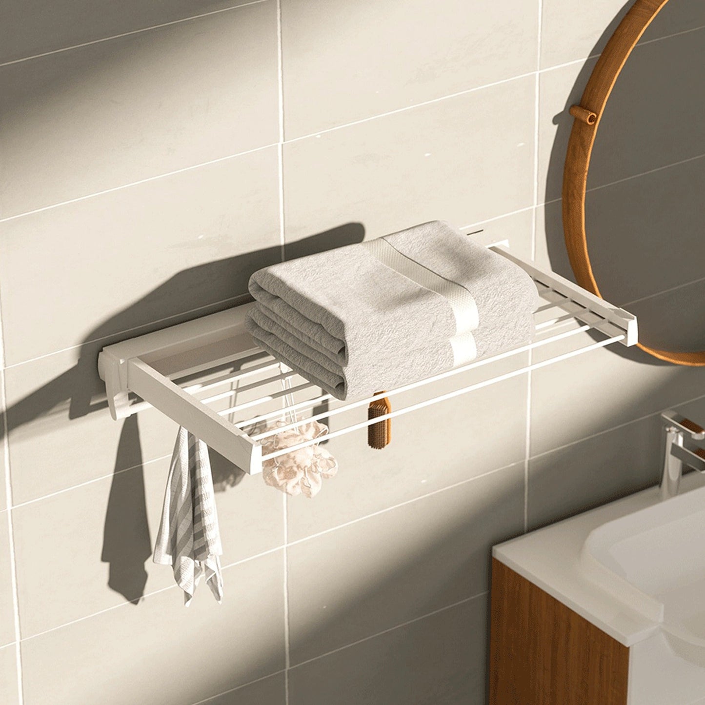 Wall-Mounted Laundry Drying Rack Foldable Clothes Airer for Indoor Outdoor