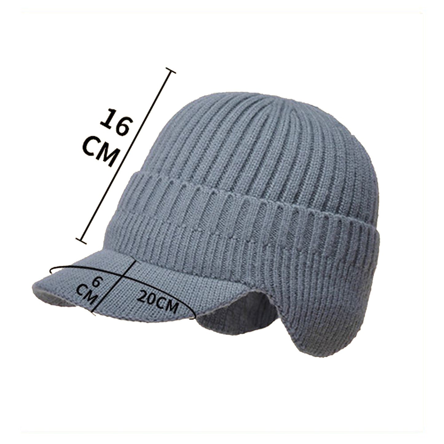 Men Thick Wool Warm Beanie with Brim for Winter Cycling