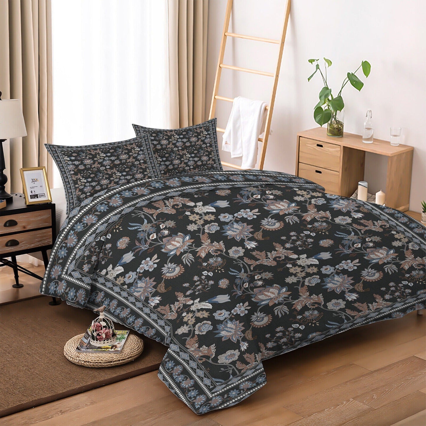 Floral Queen King Size Bedding Set with Pillowcases Soft Quilt Duvet Cover
