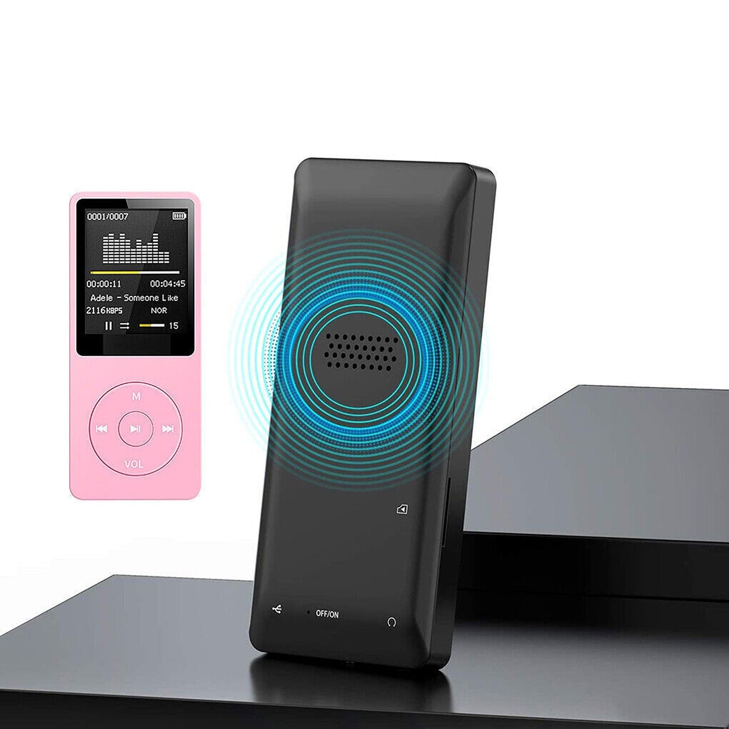 Portable MP3 Music Player with Rechargeable Battery and Audio Adapter