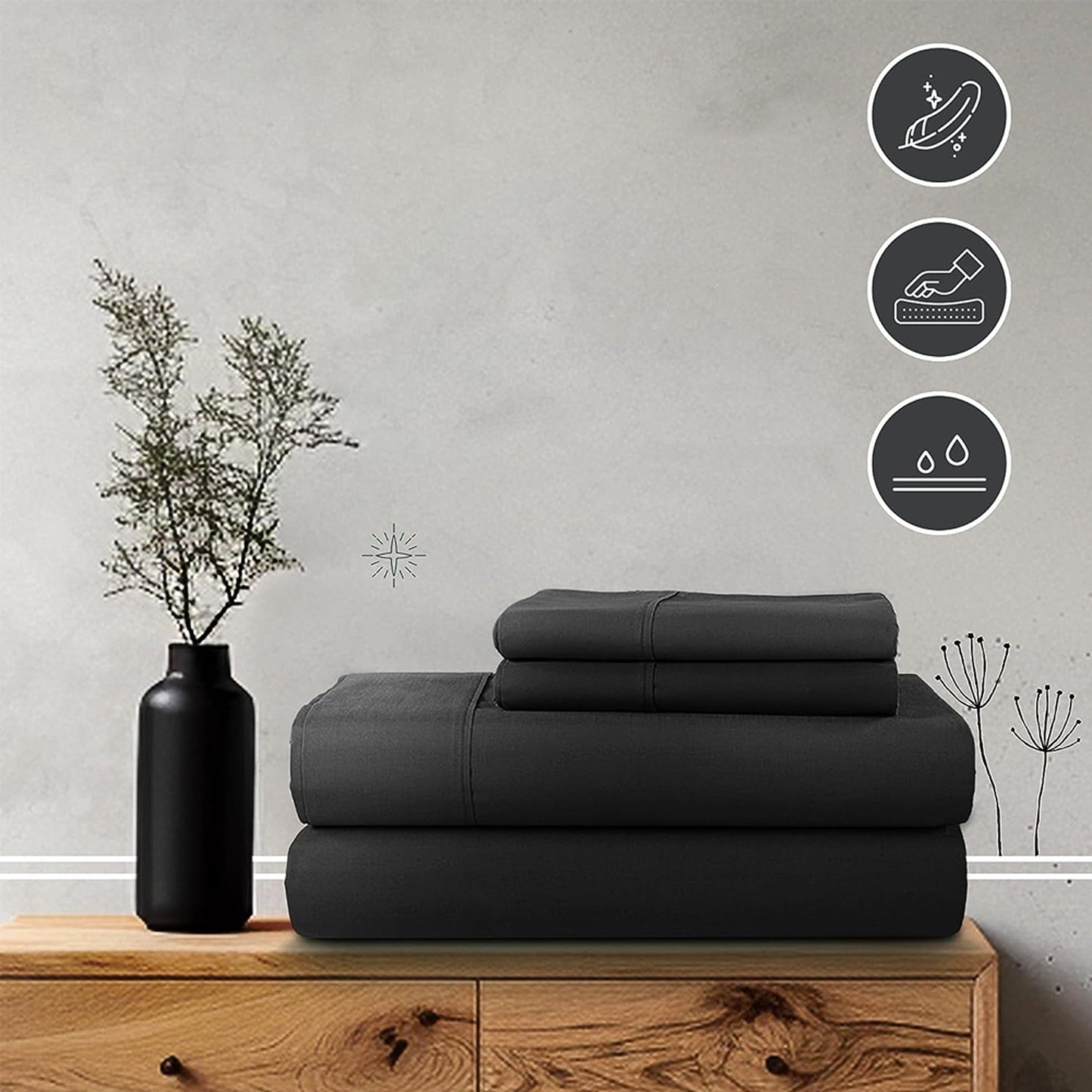 Black Egyptian Cotton Ultra Soft Sheet Set - Flat and Fitted