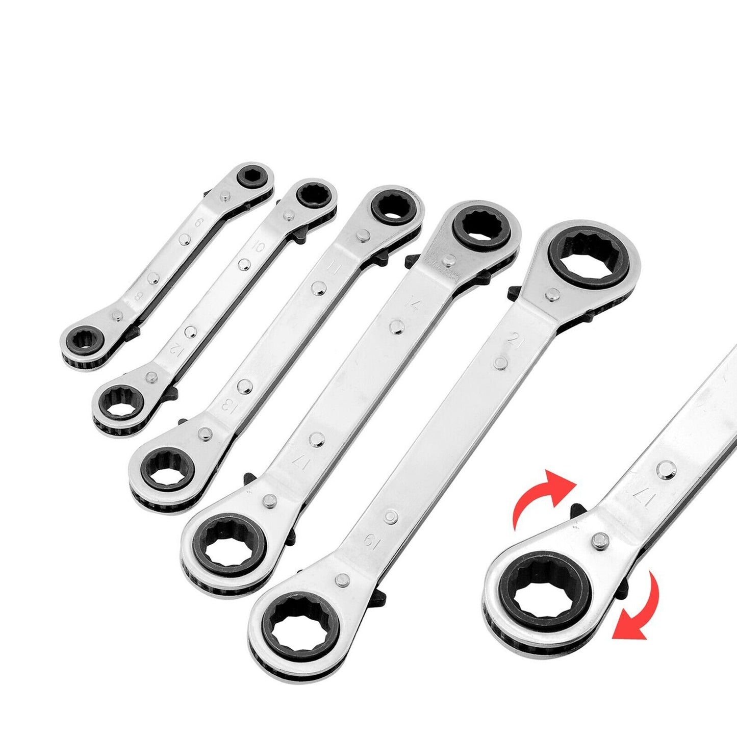 5pcs Metric Ring Wrenches Ratchet Spanner Set with Black Rack