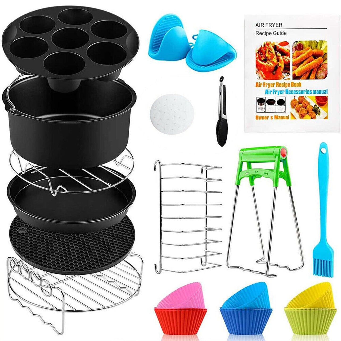 Air Fryer Accessory Kit with Frying Cage Baking Pan and Pizza Tray