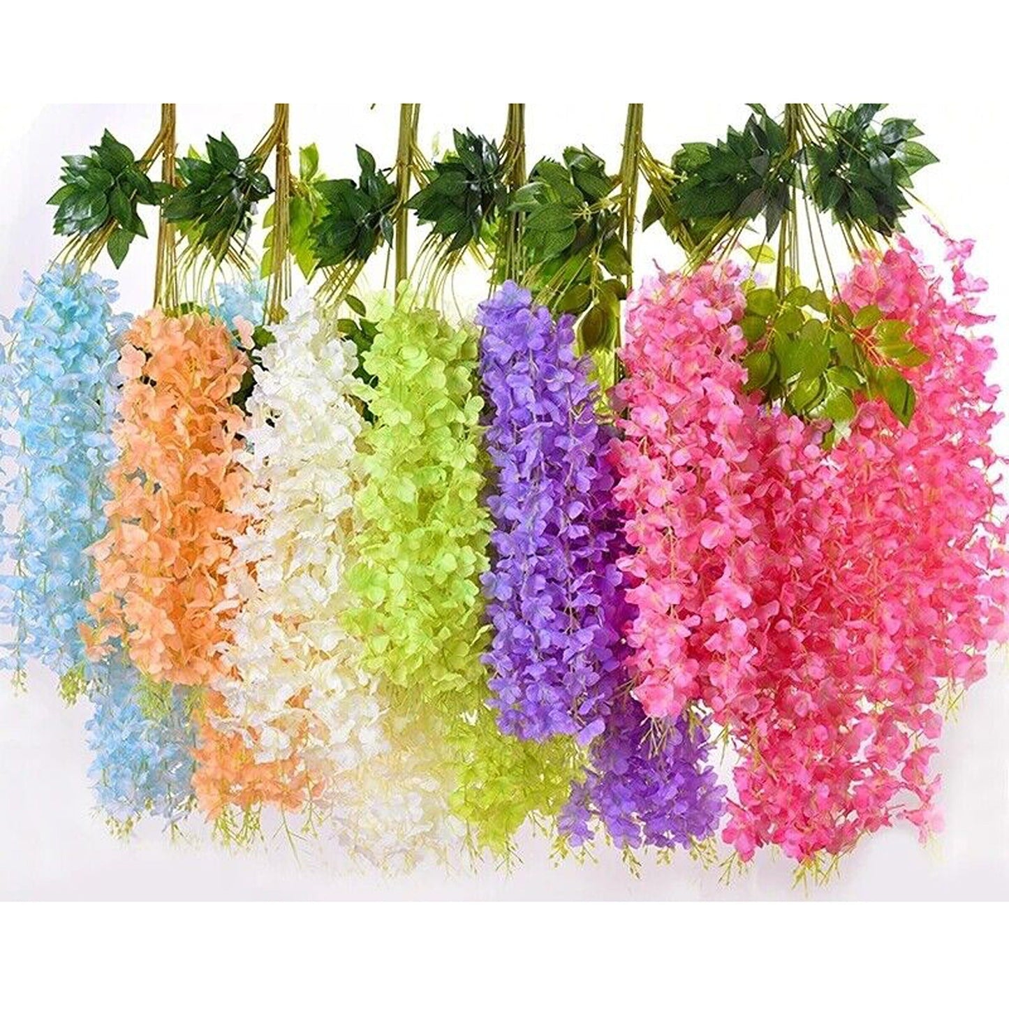 12pcs Hanging Silk Wisteria Vine Garland Artificial Leaf Decoration for Weddings