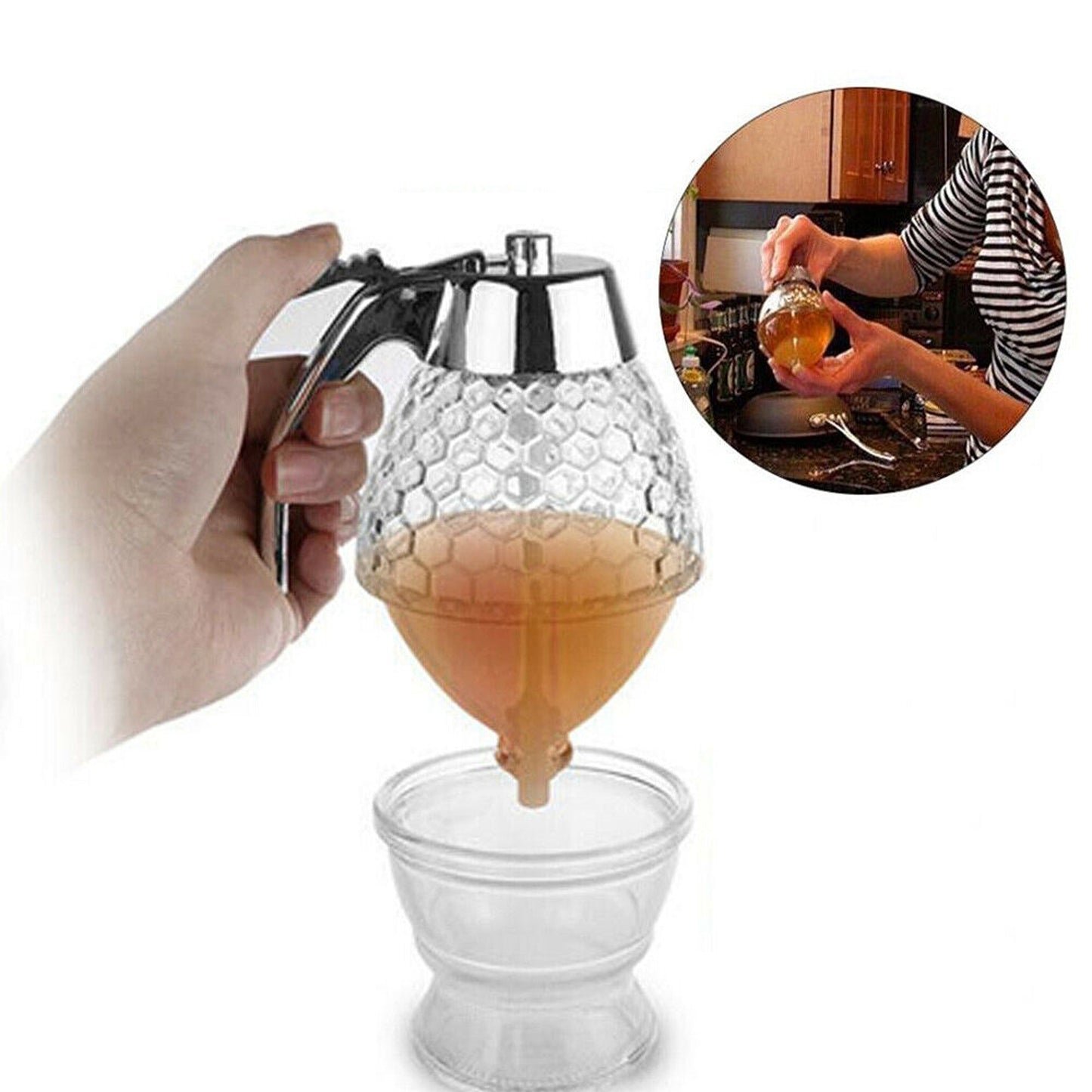 Trigger Release Honey Dispenser with Stand Kitchen Storage Pot