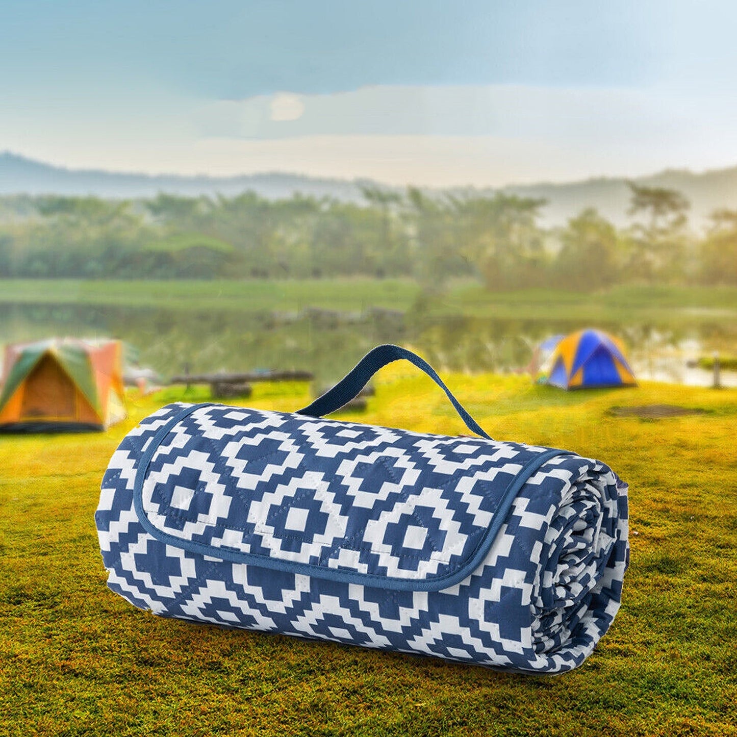 Blue Pixel Large Waterproof Picnic Mat Outdoor Camping Beach Fleece Rug