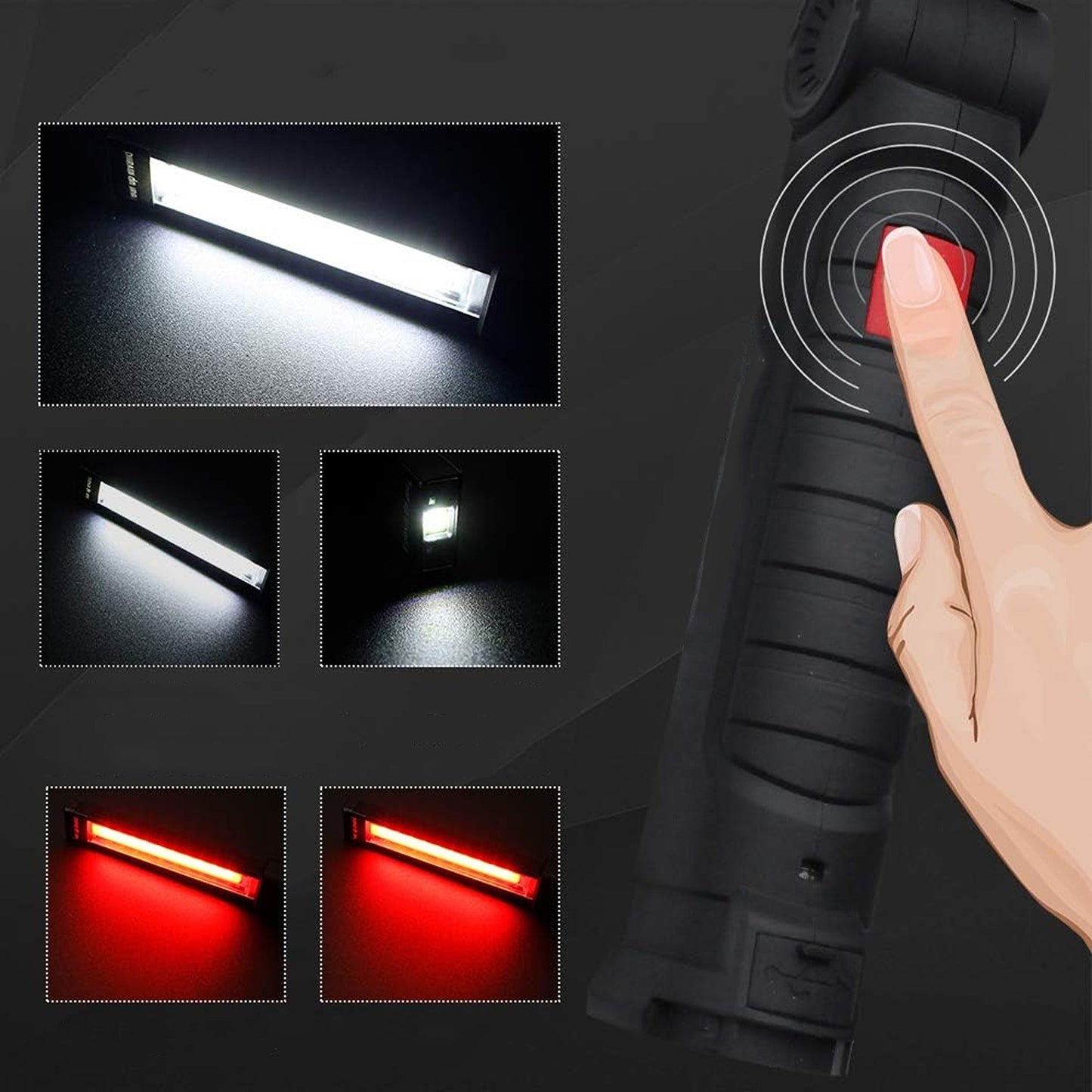 Magnetic COB LED Flashlight Rechargeable Hand Torch Work Light