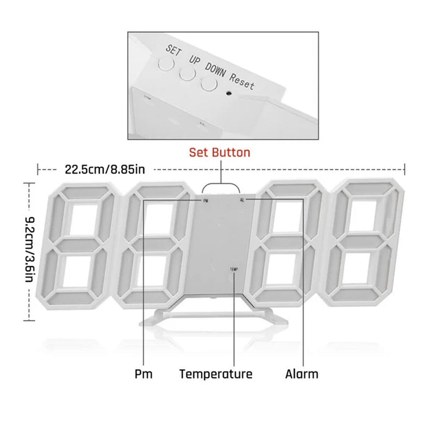 Table Desktop Home Decor Digital Wall Clock Alarm Date Temperature