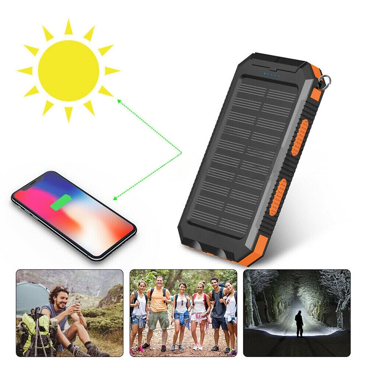 Portable External Solar Panel USB Charger Dual Battery Power Bank