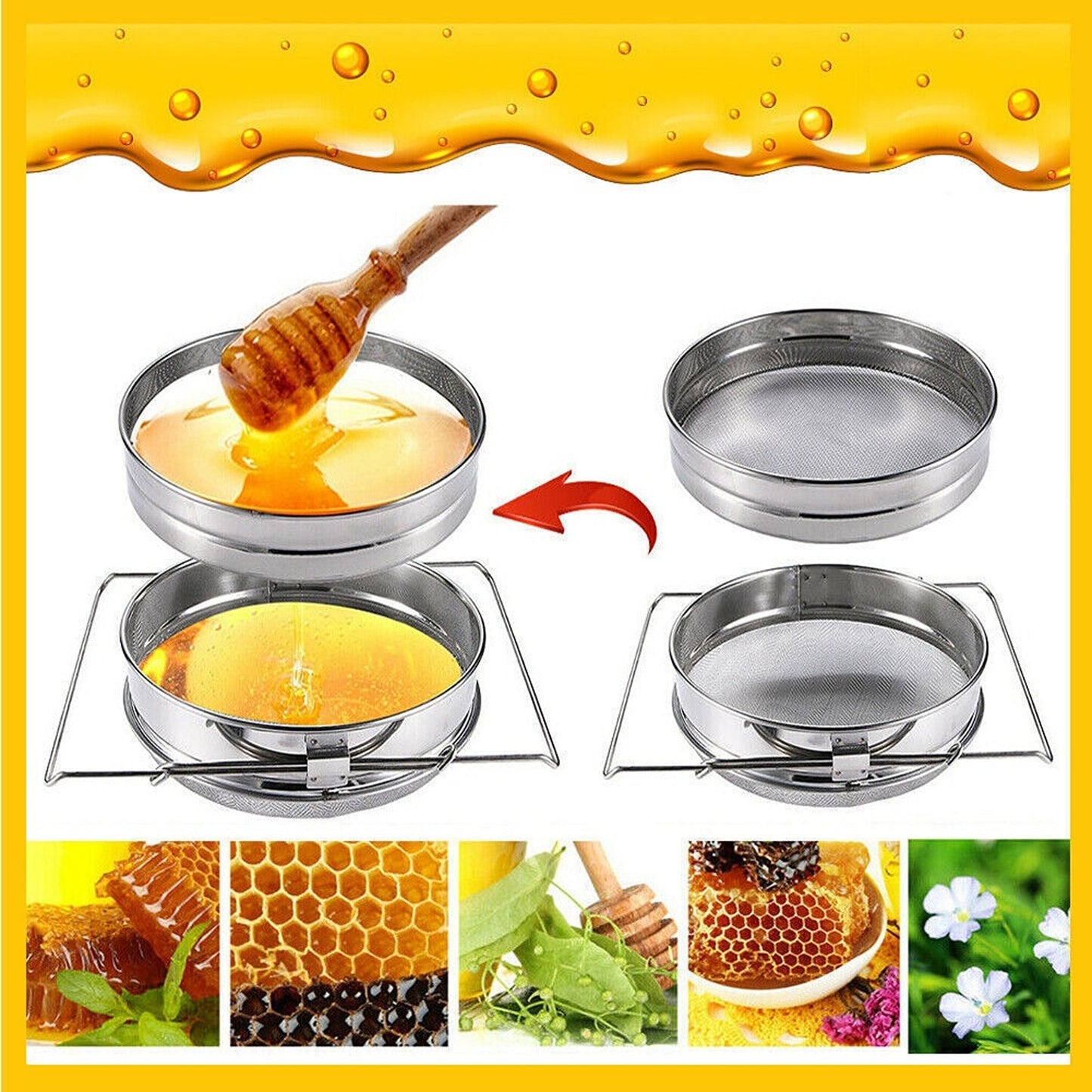 Stainless Steel Double Sieve Honey Strainer Beekeeping Equipment Kit
