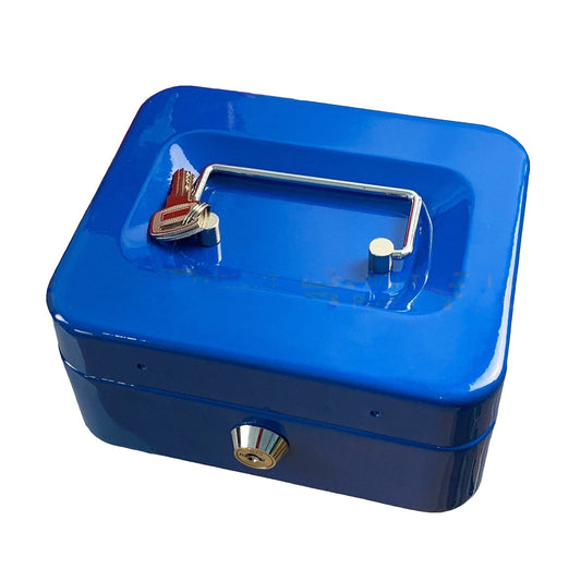 Blue Portable Lockable Cash Box with Coin Slot and Key Lock