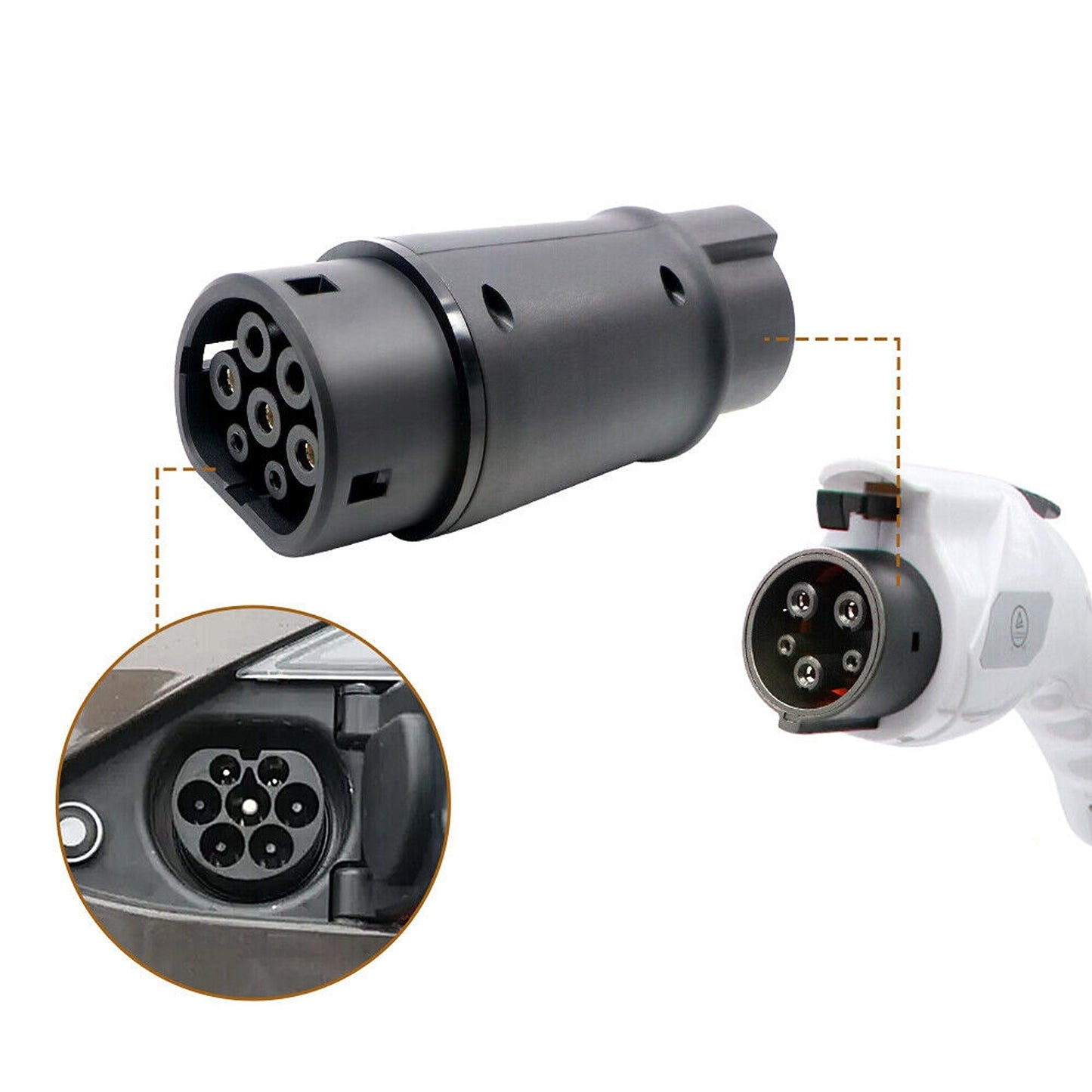 EV Charging Adapter Type 1 to Type 2 Connector Socket 16A/32A