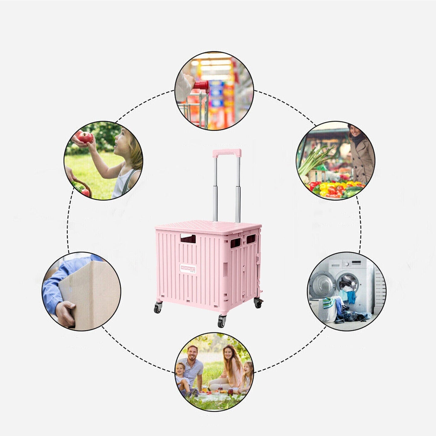 Foldable Grocery Shopping Trolley with 360 Degree Wheels and Lid