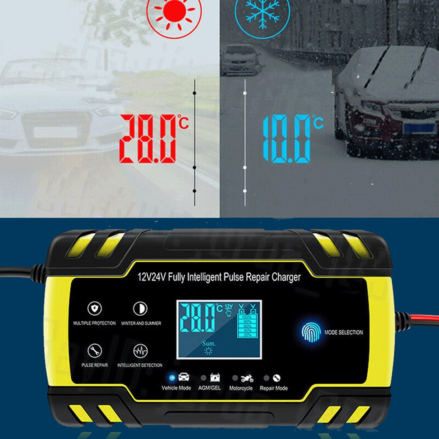 Smart Car Battery Charger Trickle and Repair Function for Motorcycles and Boats