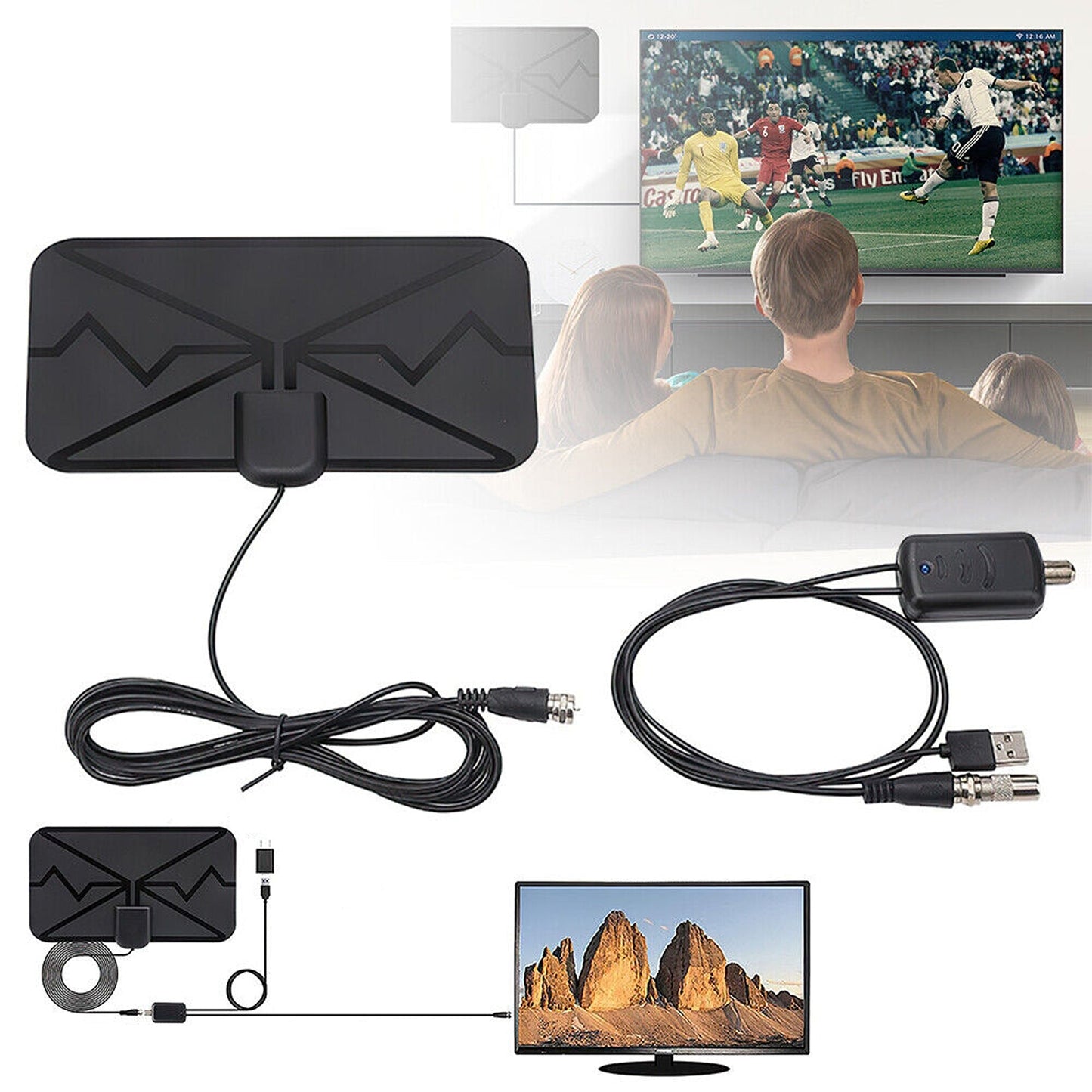 HDTV Indoor Outdoor Digital TV Antenna with 300 Miles Range Signal Booster