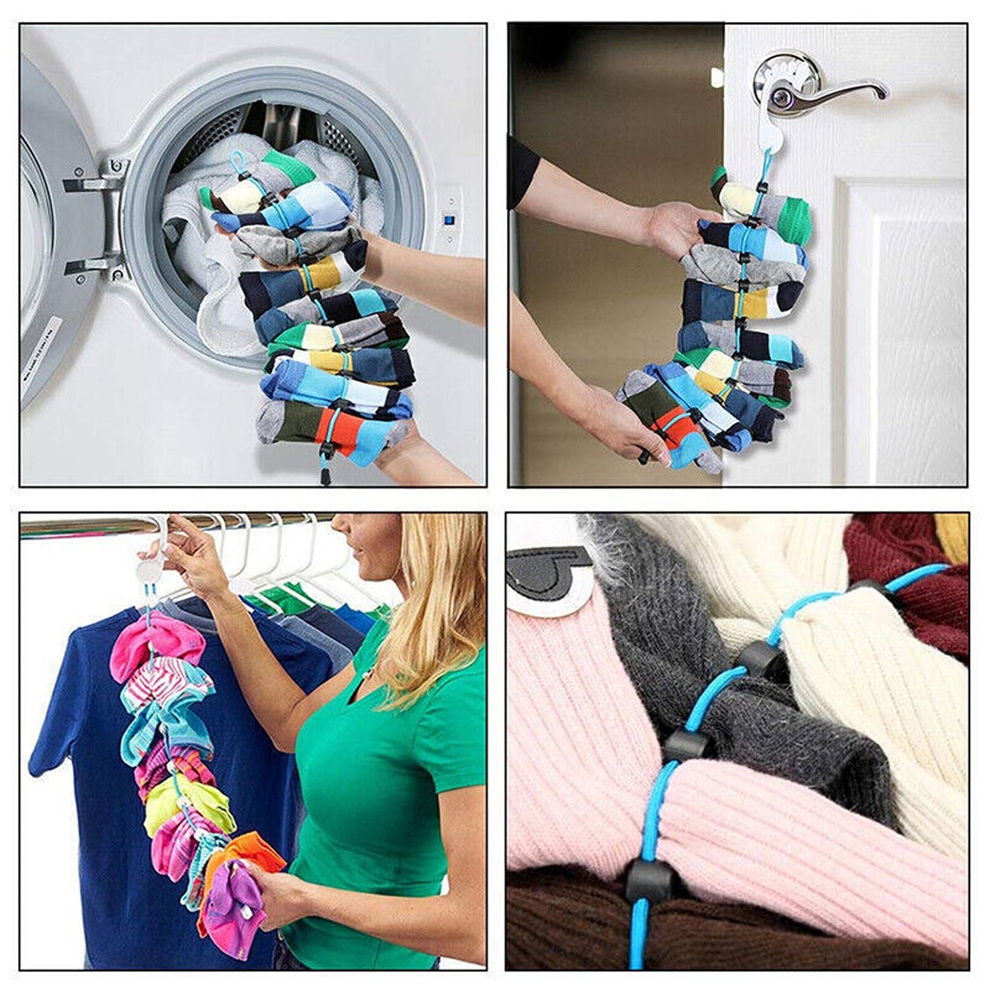 Laundry Sock Tidy Clips and Rope Storage Organizer