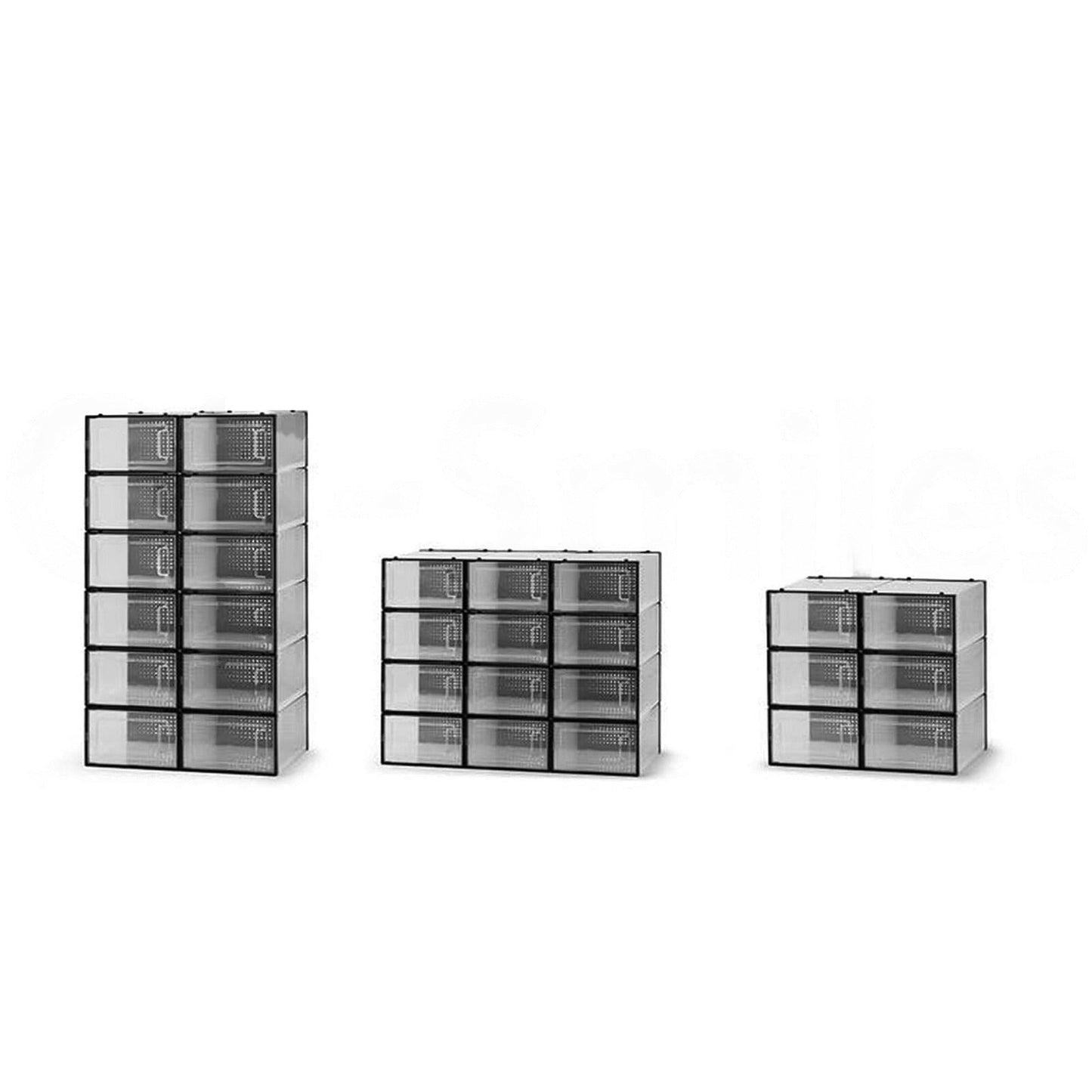 Set of Transparent Stackable Shoe Storage Boxes Black Drawers