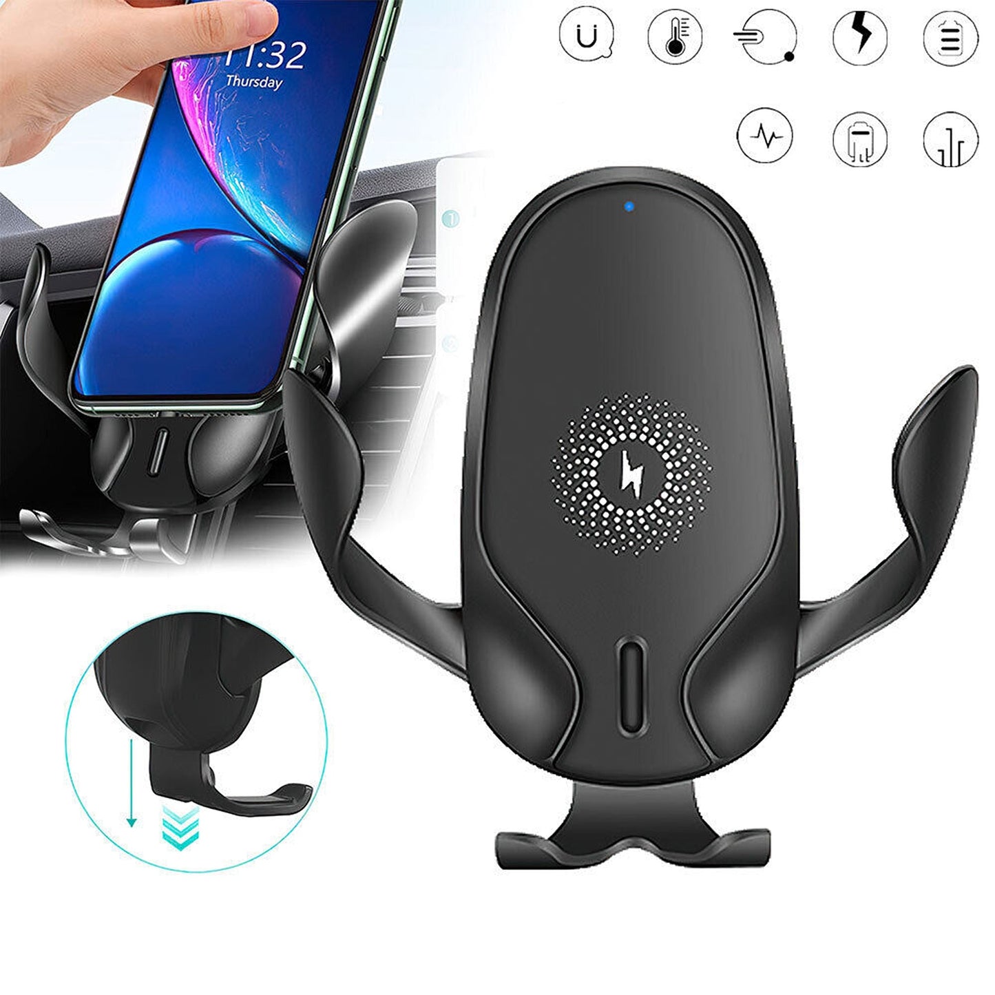 15W Qi Wireless Car Charger Fast Charging Mount with Automatic Clamping