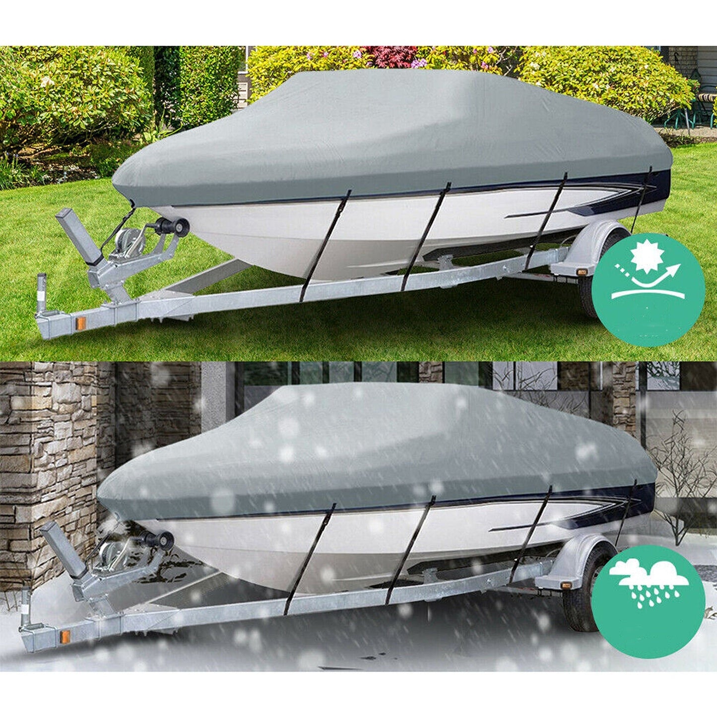 17-19ft Trailerable Boat Cover Heavy-Duty 600D Waterproof UV Protection