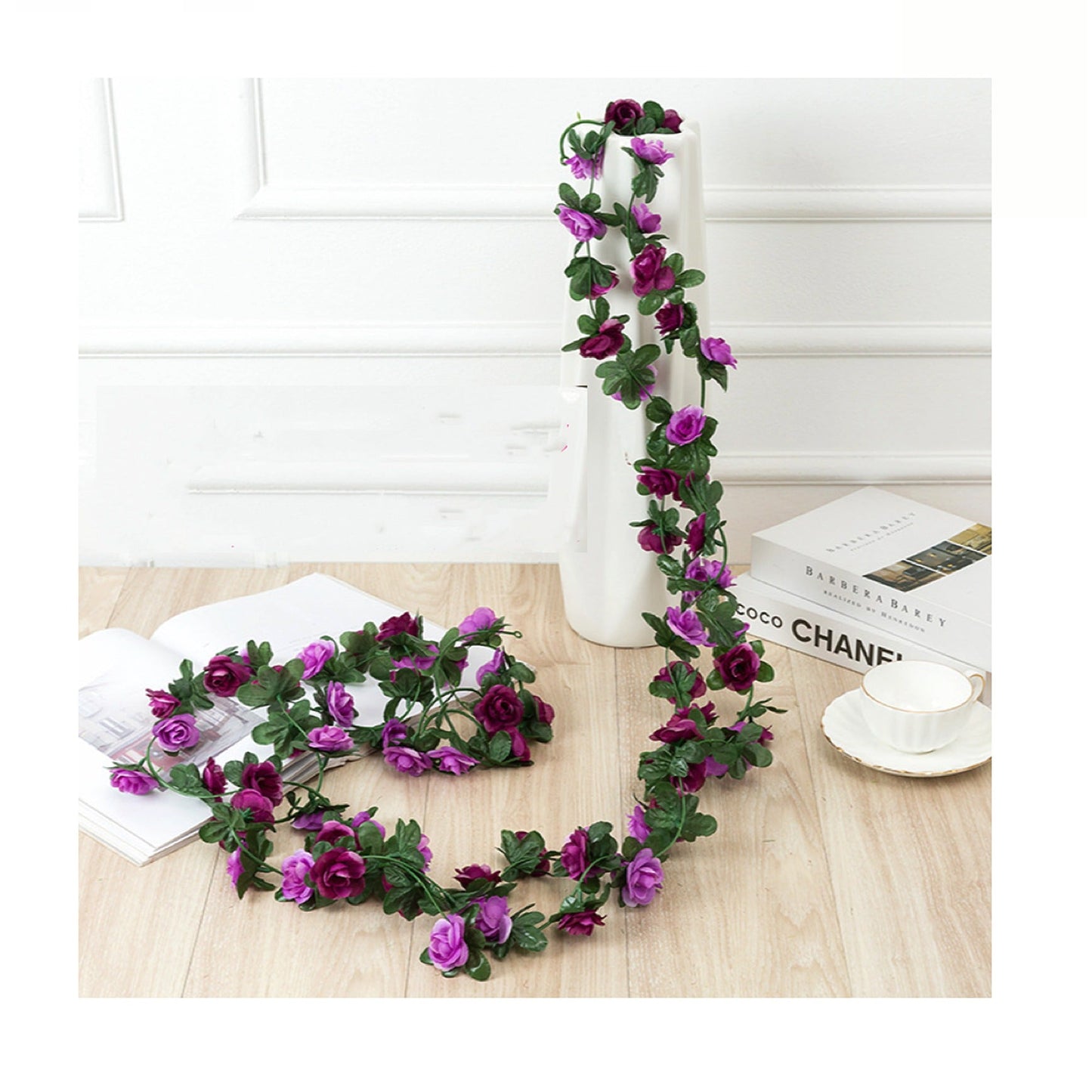 6pcs Artificial Silk Flowers and Ivy Vine Hanging Garland for Wedding