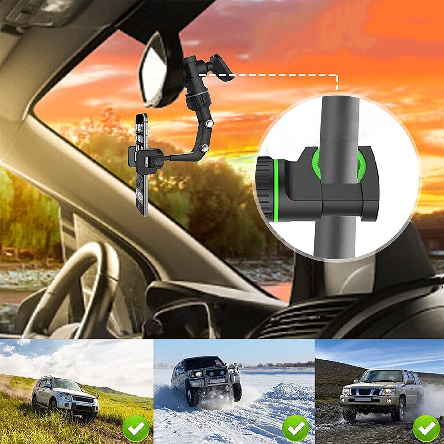 Multifunctional Car Rear View Mirror Mount Universal Phone Holder Stand