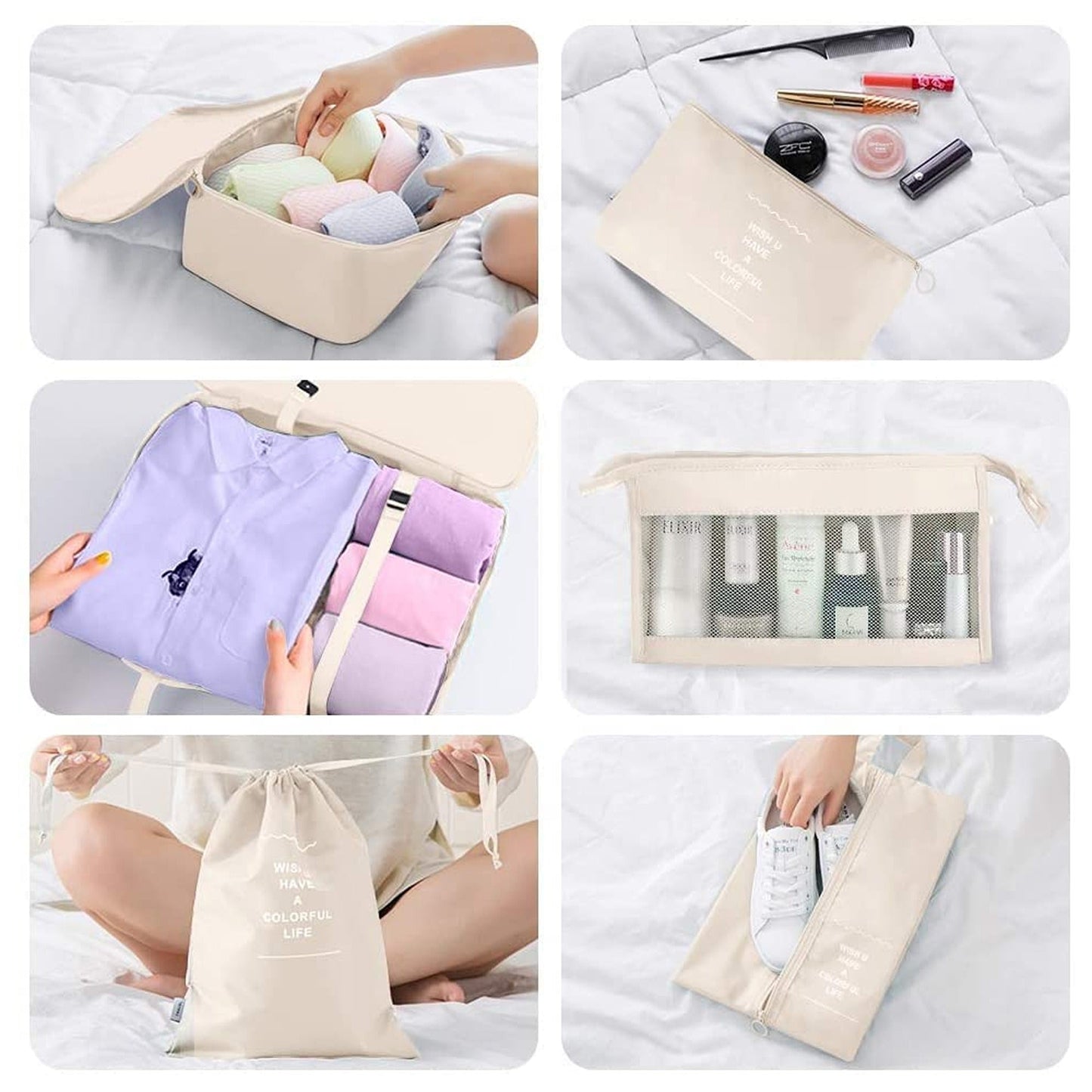 9pcs Travel Packing Cubes Set Luggage Organizer Storage Bag