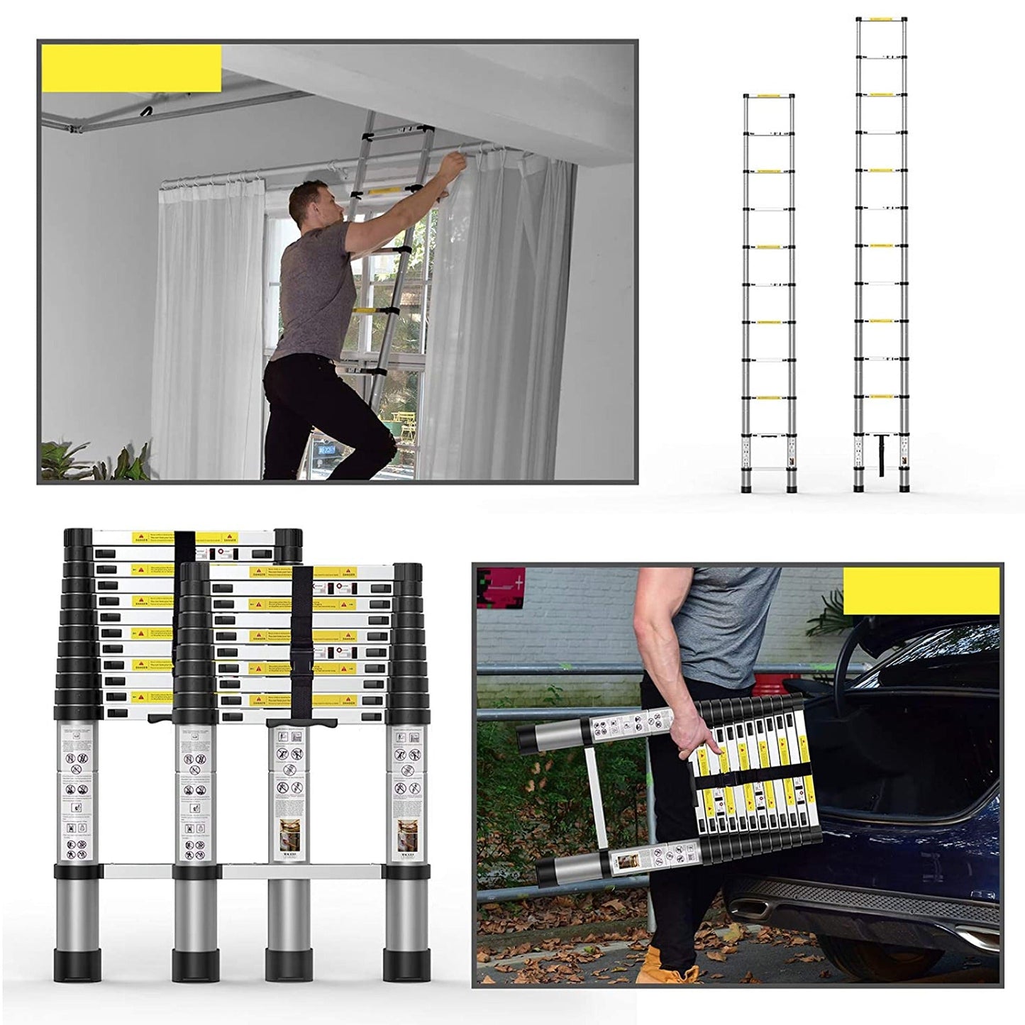 3.8m Retractable Telescopic Ladder with Safe Lock Free Carry Bag Included