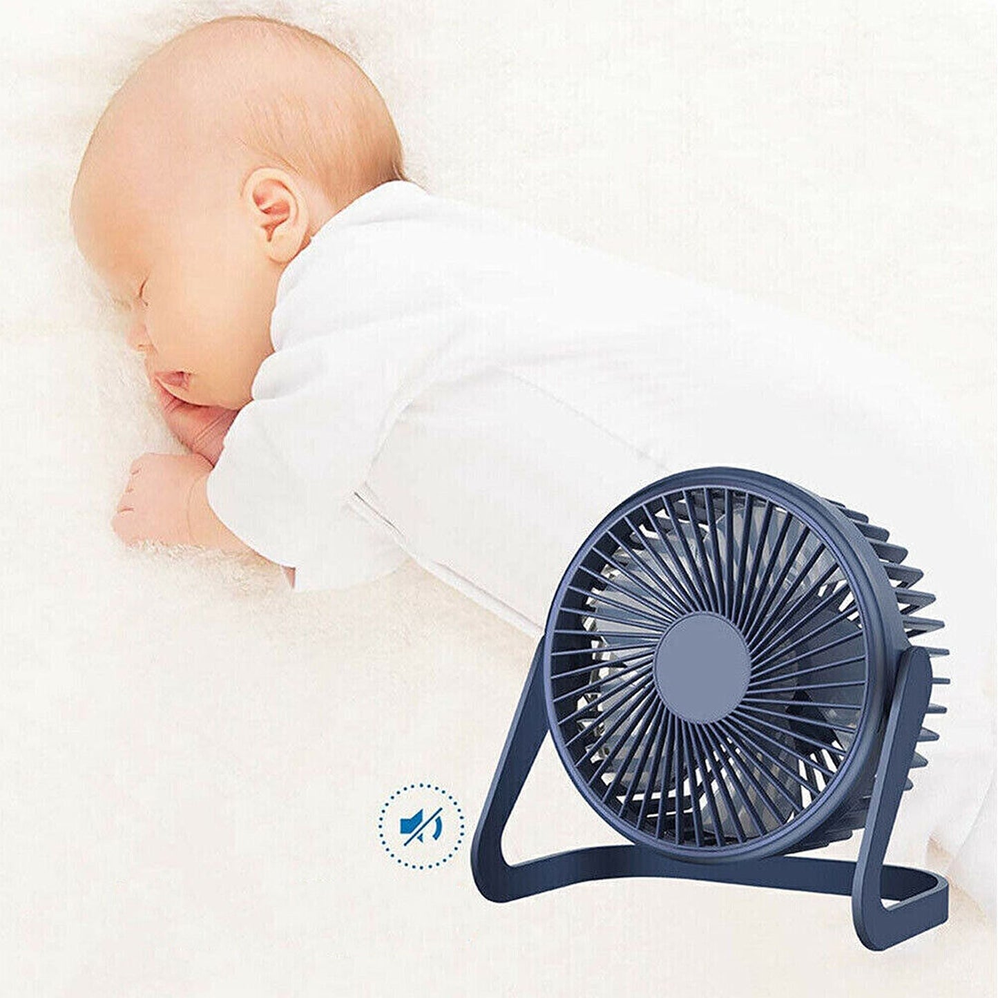 Blue Compact USB Powered Desk Fan Quiet Personal Cooler for Tabletop Use