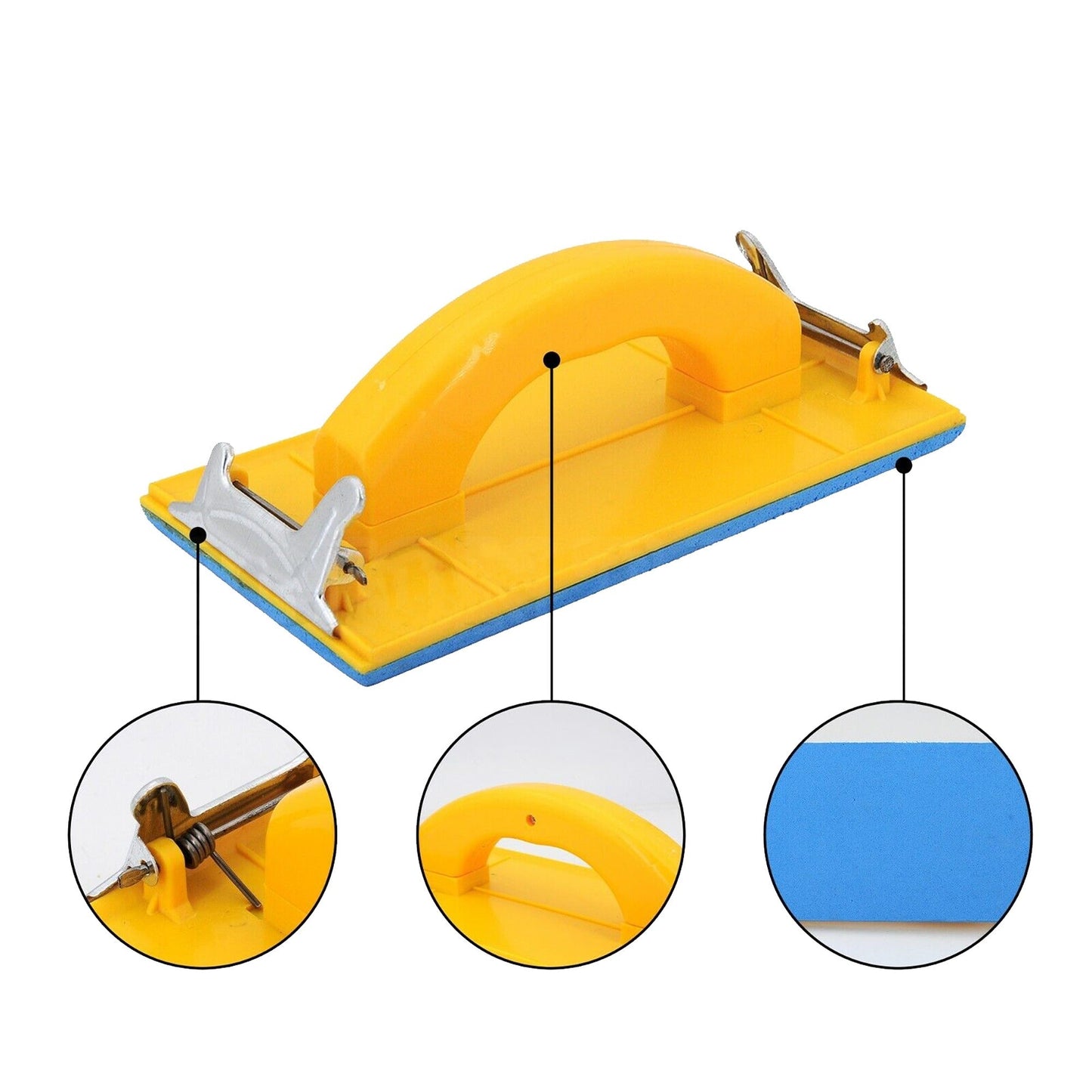 D-Handle Grip Large Plastic Hand Sander Sanding Block with Metal Clamp