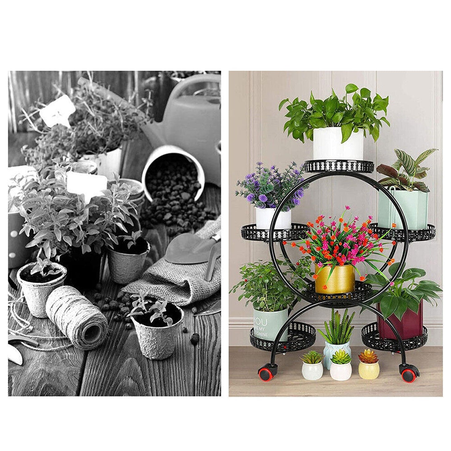 Plant Stand with 6 Pot Holders on Wheels for Easy Moving Indoors 4 Layer