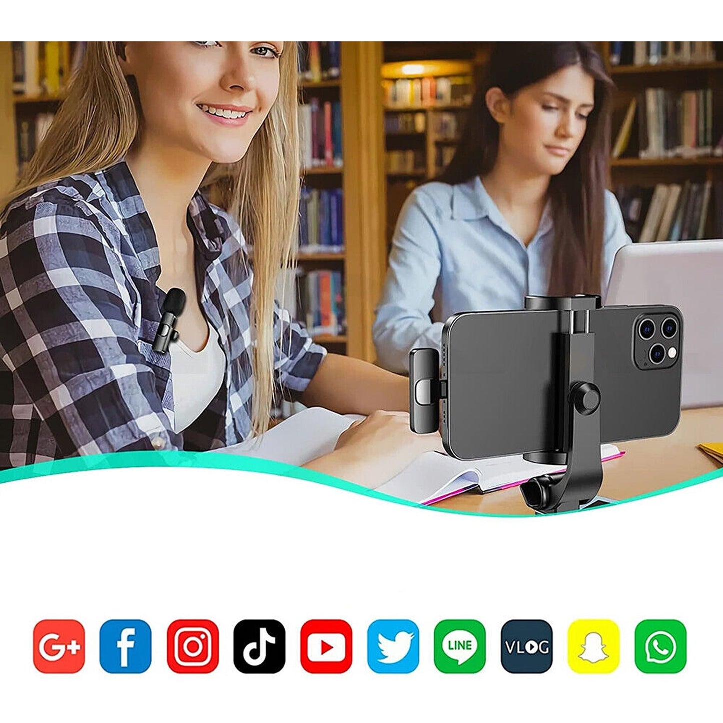 Wireless Lavalier Microphone for iPhone Apple Phone iPad Vlog Live Stream