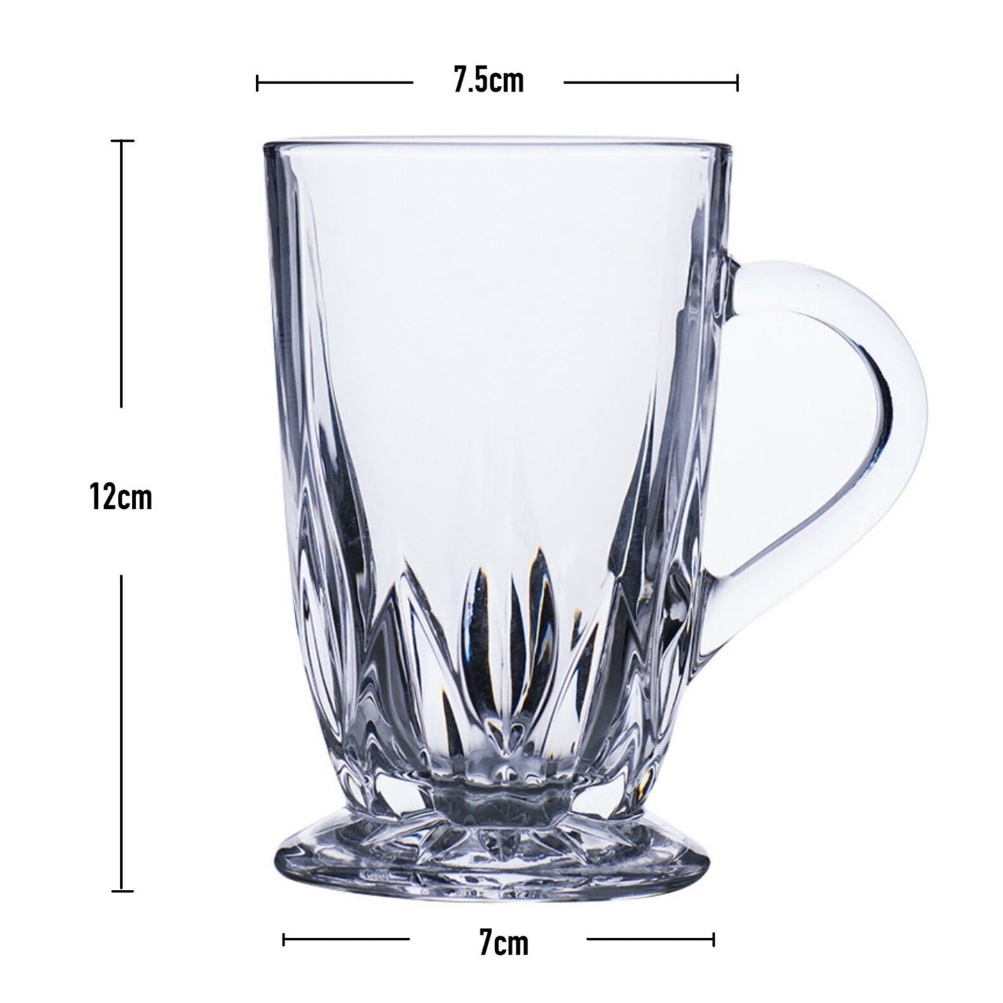 Set of 6 Crystal Glass Mugs with Handles for Hot and Cold Drinks 285ml